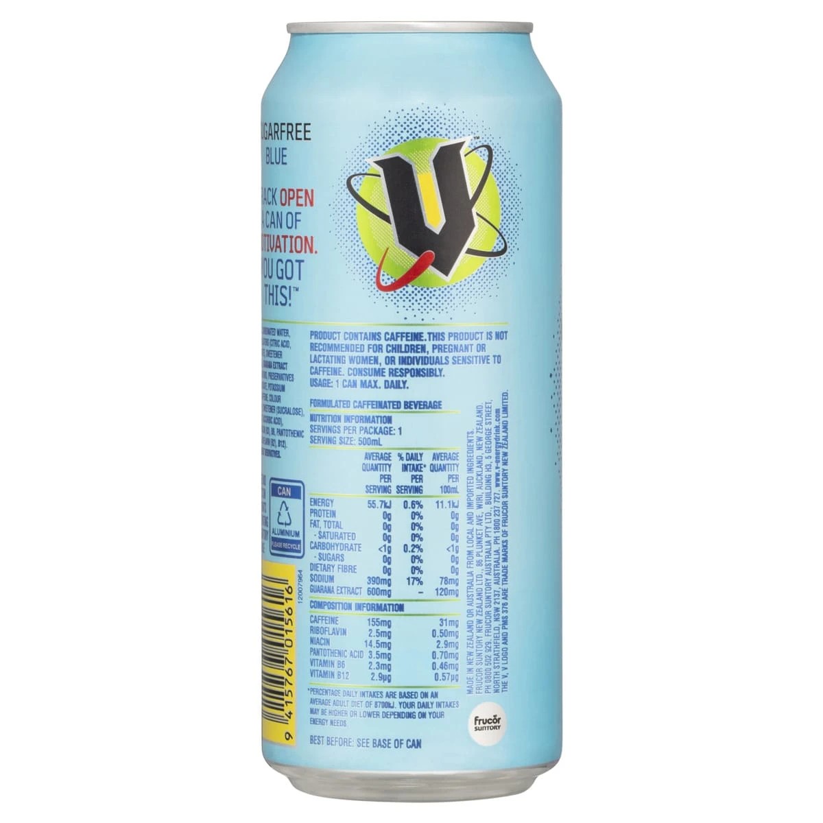 3 V Blue Sugarfree Guarana Energy Drink 500ml, 3 of 5