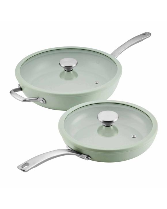 Circulon Halo With LaserDefense(TM) Ceramic Nonstick Induction 25/30cm Covered Skillet Set - Green