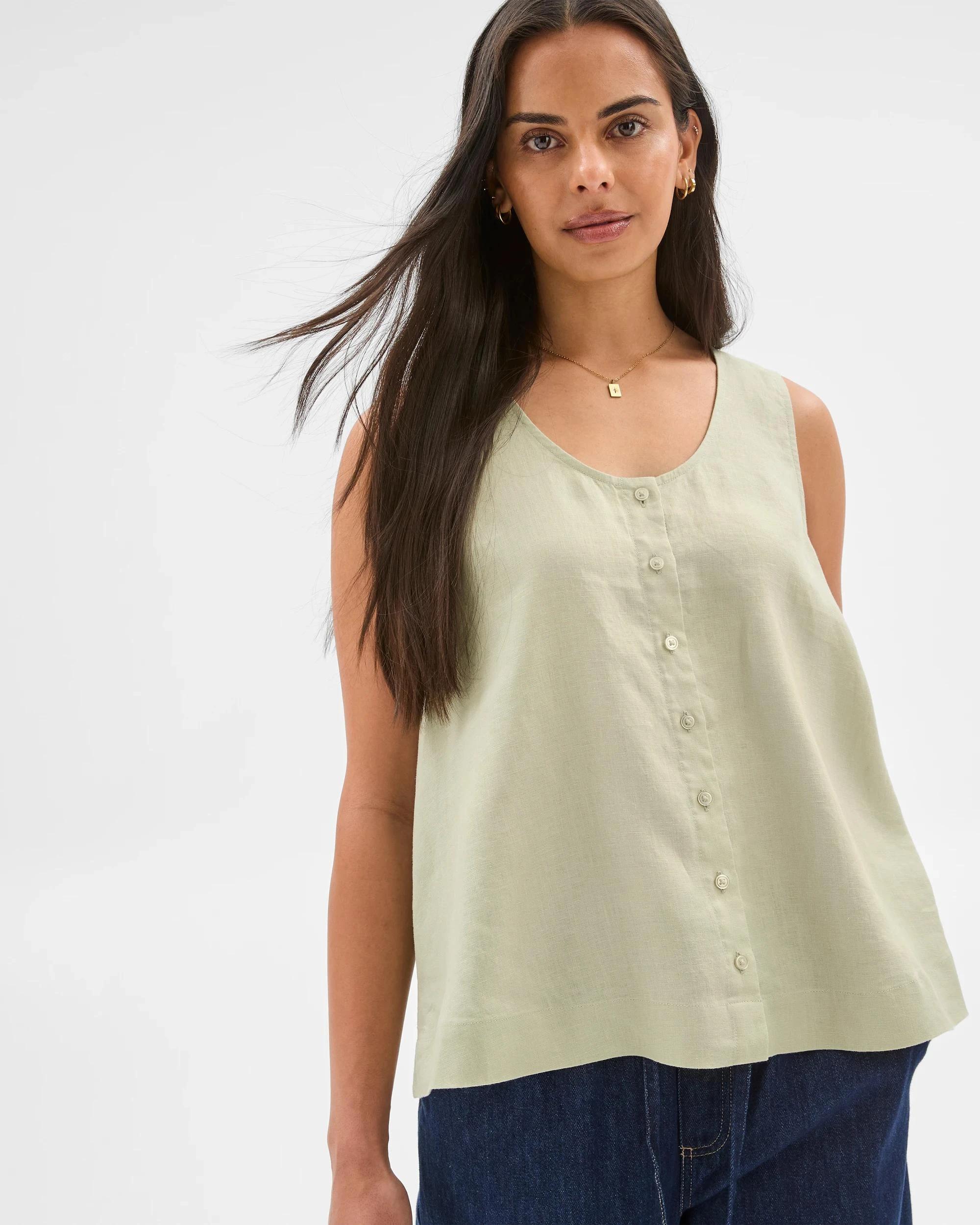 6 Target European Linen Button Front Tank Top ALOE, 6 of 7