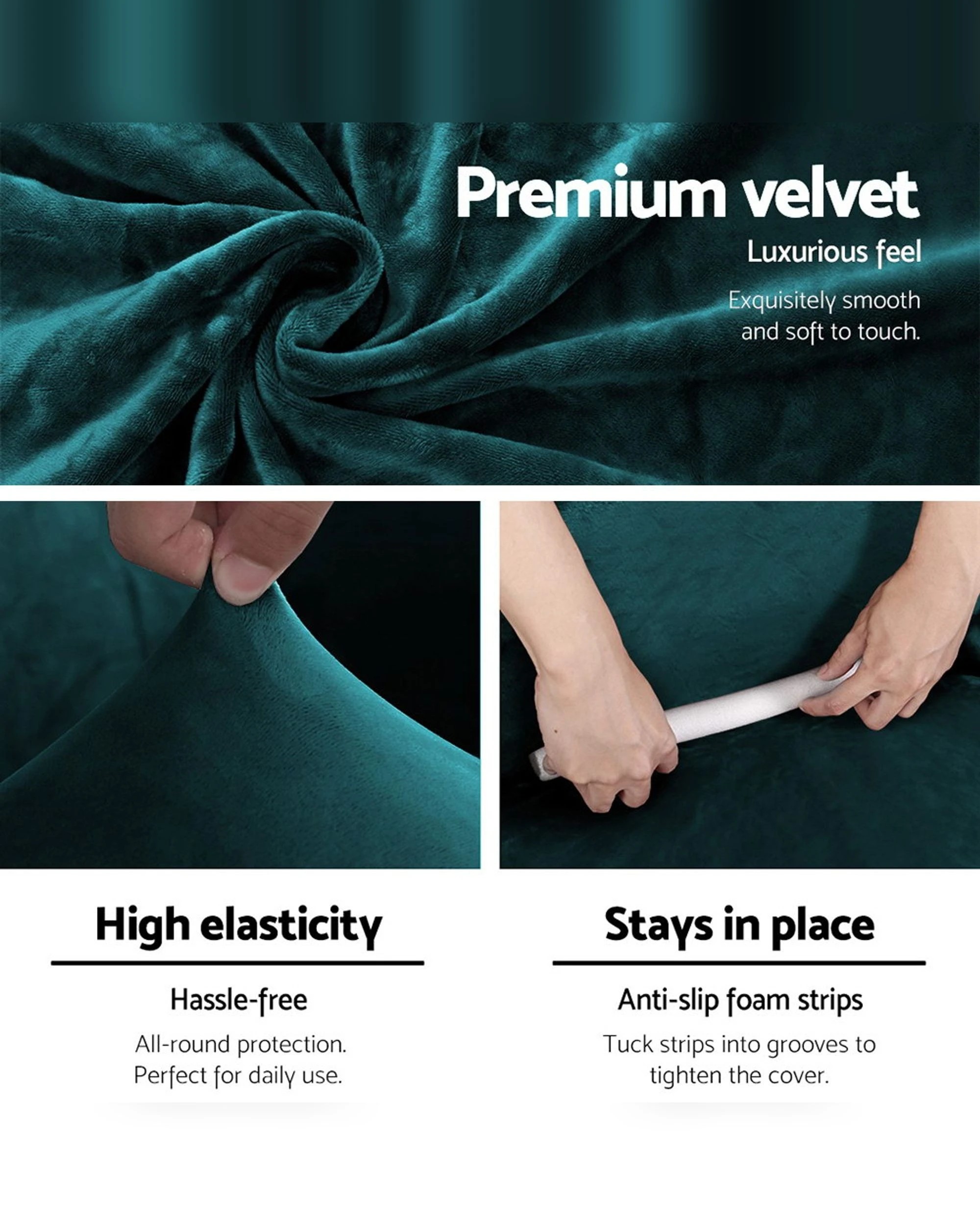 3 Artiss Sofa Cover Couch Covers 2 Seater Velvet Agate Green - Green, 3 of 4