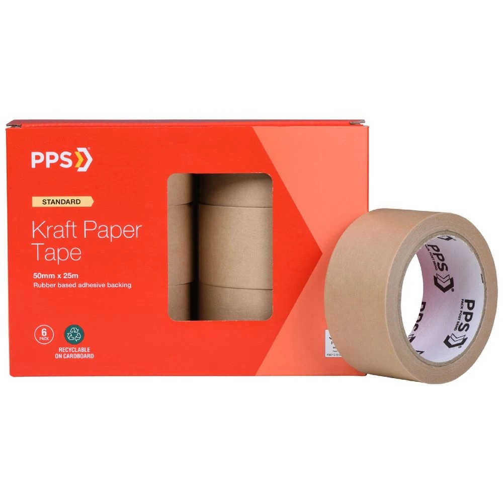 1 PPS Kraft Paper Tape 50mm x 25m 6 Pack, 1 of 4