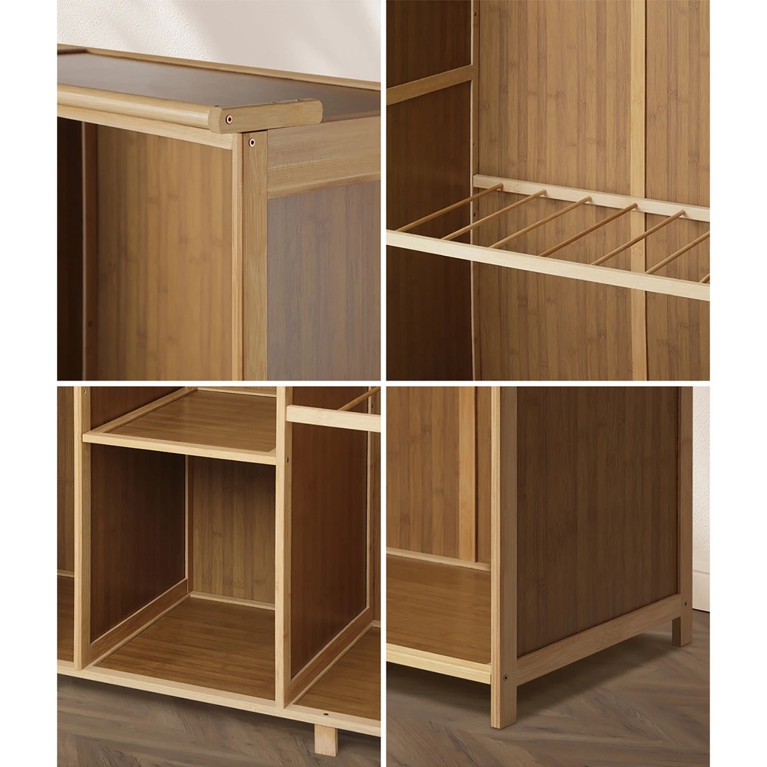 4 Oikiture Open Wardrobe Clothes Storage Stand Hanging Rail Bamboo Cupboard
 - Natural, 4 of 10