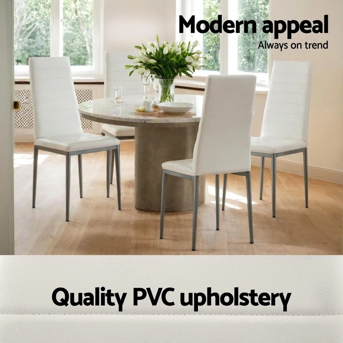 5 Artiss Dining Chairs Set of 4 Leather Channel Tufted - White, 5 of 7