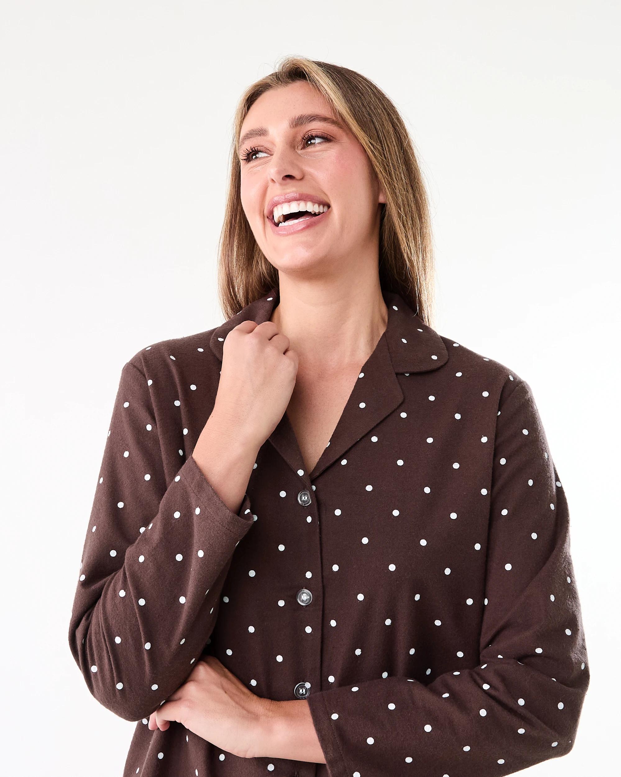 4 Cotton Flannel Pyjama Set Dots Choc, 4 of 7