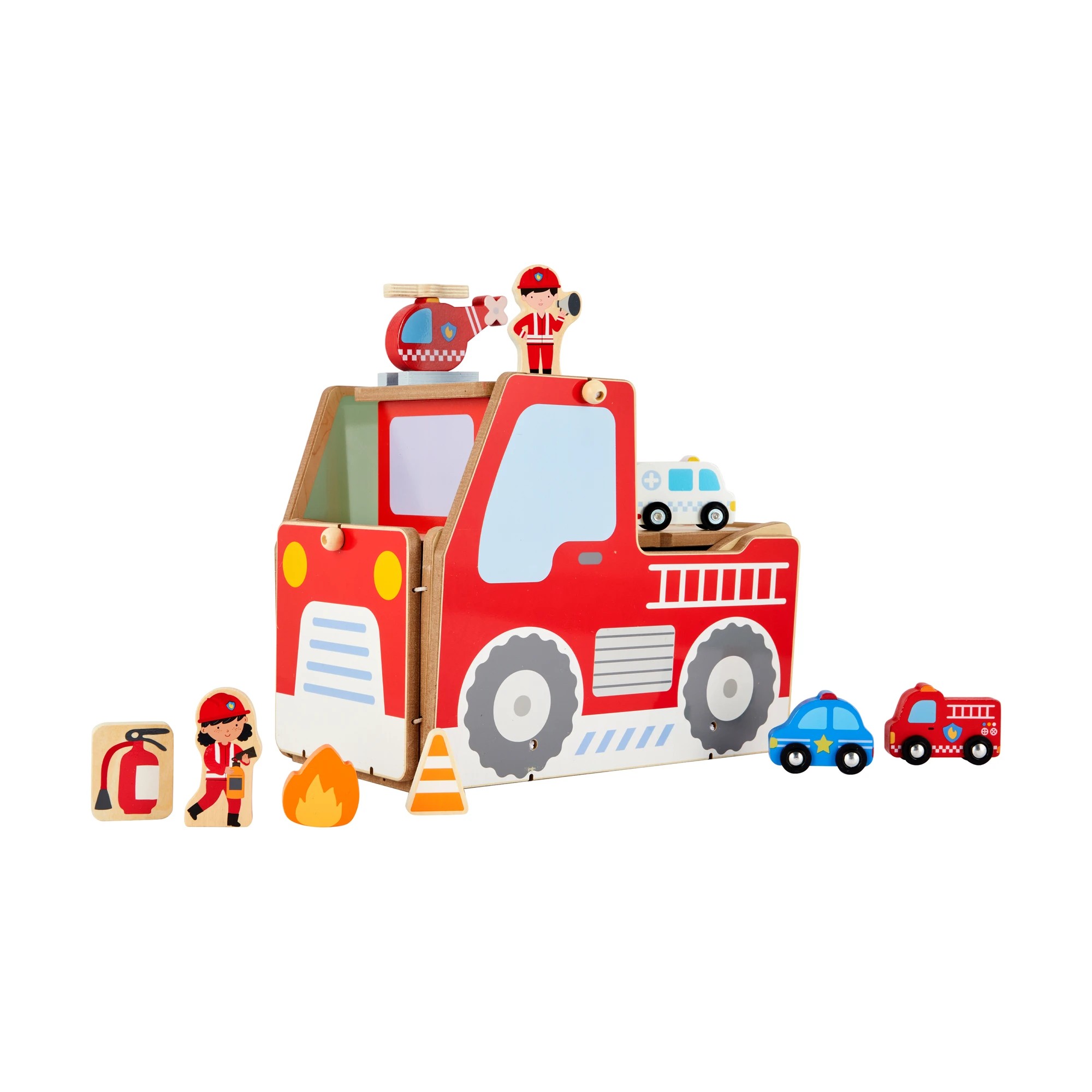 6 11 Piece Wooden Fire Station Playset, 6 of 8