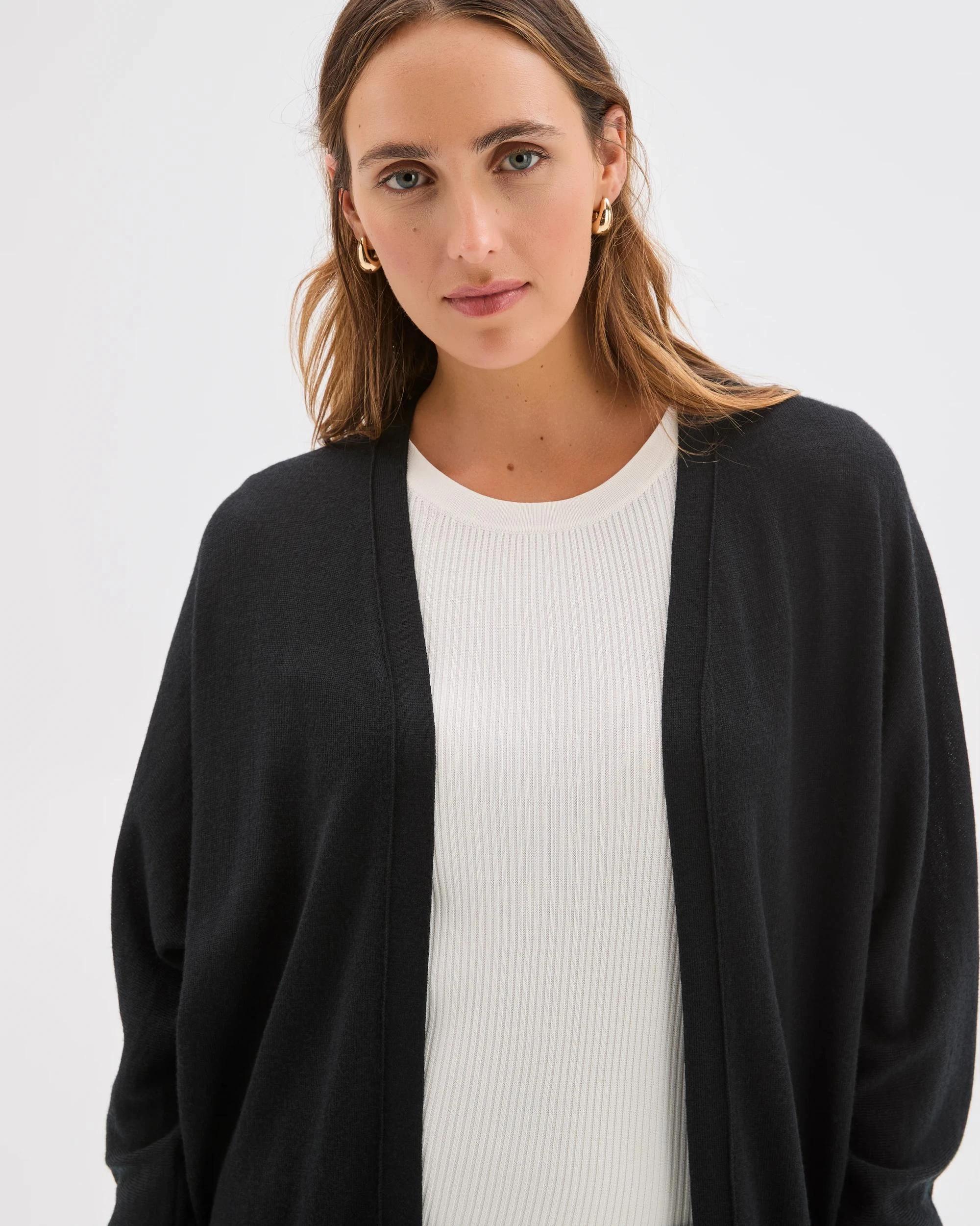 4 Preview Australian Merino Wool Long Sleeve Longline Cardigan BLACK, 4 of 6