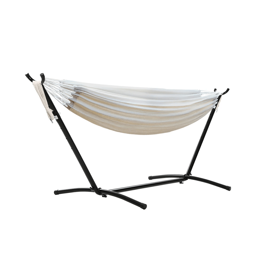 1 Gardeon Hammock Bed Camping Chair Outdoor Lounge Single Cotton with Stand - Beige, 1 of 6