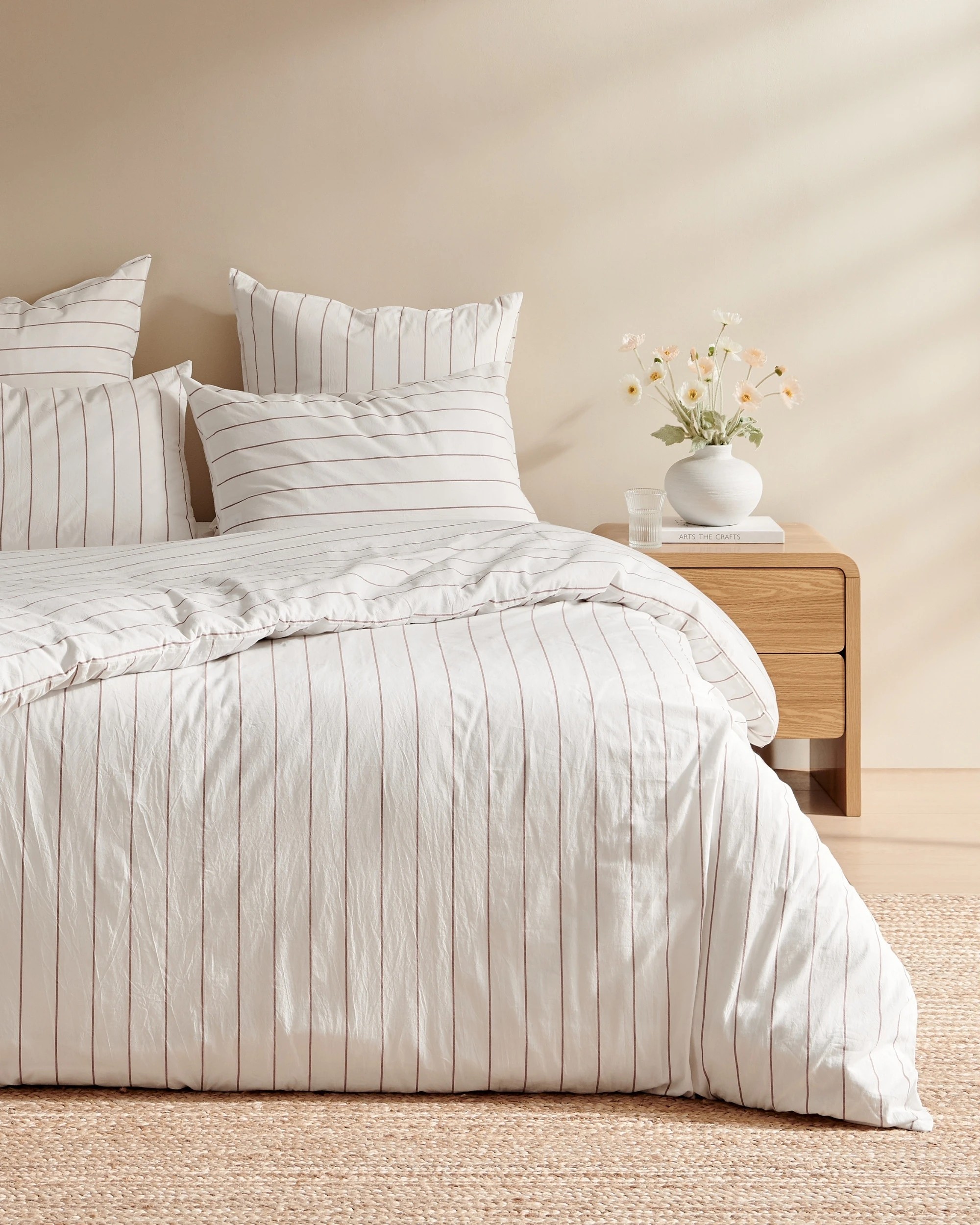 1 Dreamaker Rumi Stripe Washed Cotton Reversible Quilt Cover Set - Queen Bed - White with Rust, 1 of 6