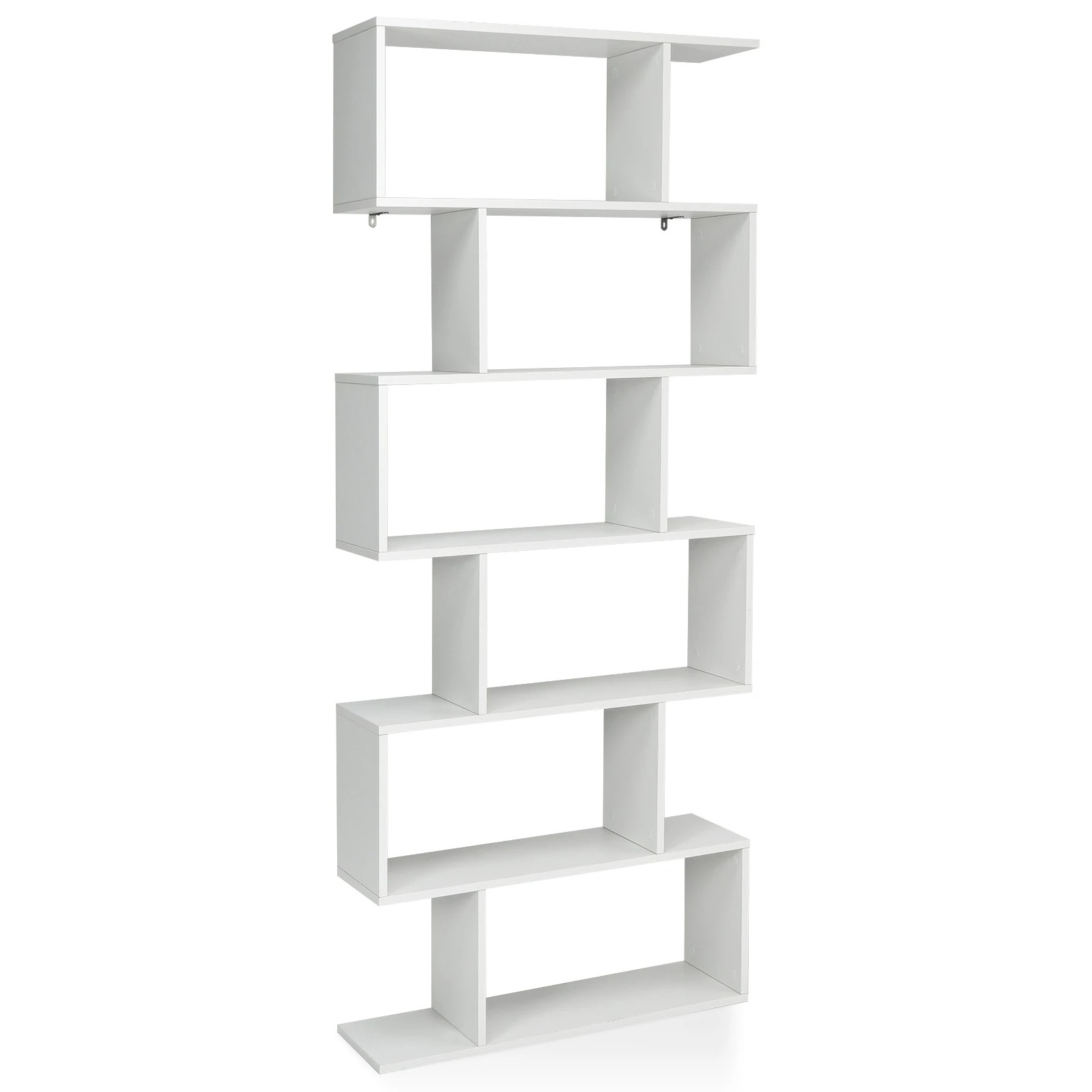 1 Costway S-Shape Bookshelf 6-Tier Wood Bookcase Display Shelf Storage Rack Home Office - White, 1 of 4