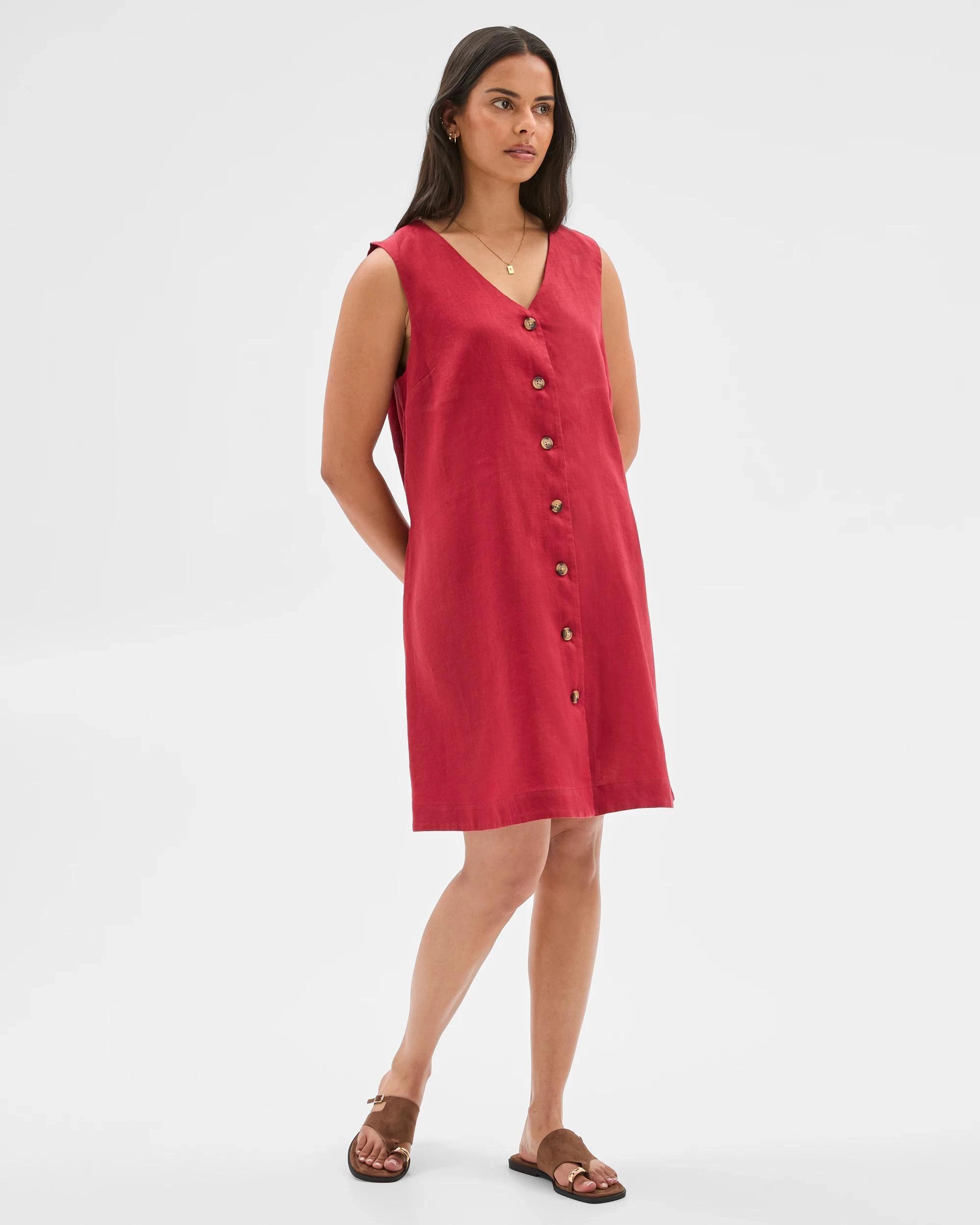 1 Target Woman European Linen Button Front Mini Dress GARNET, 1 of 7