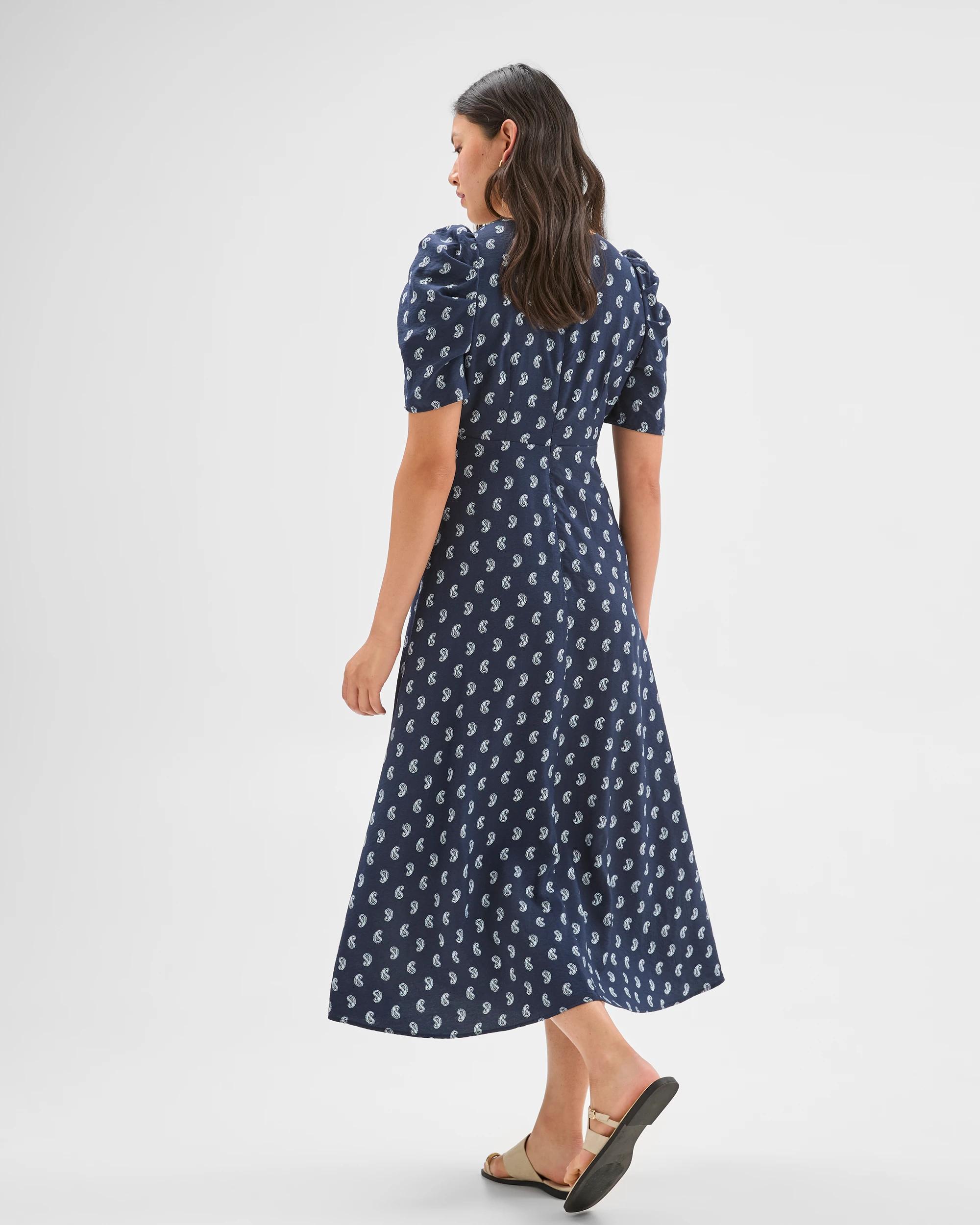5 Puff Sleeve Dress - Preview NAVY PAISLEY, 5 of 5