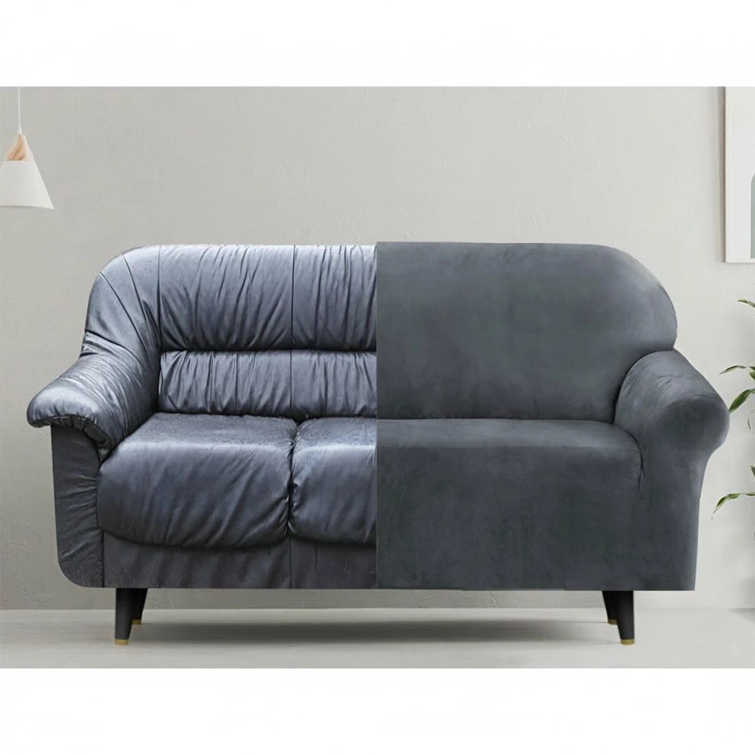 4 Artiss Sofa Cover Couch Covers 2 Seater Velvet - Grey, 4 of 6