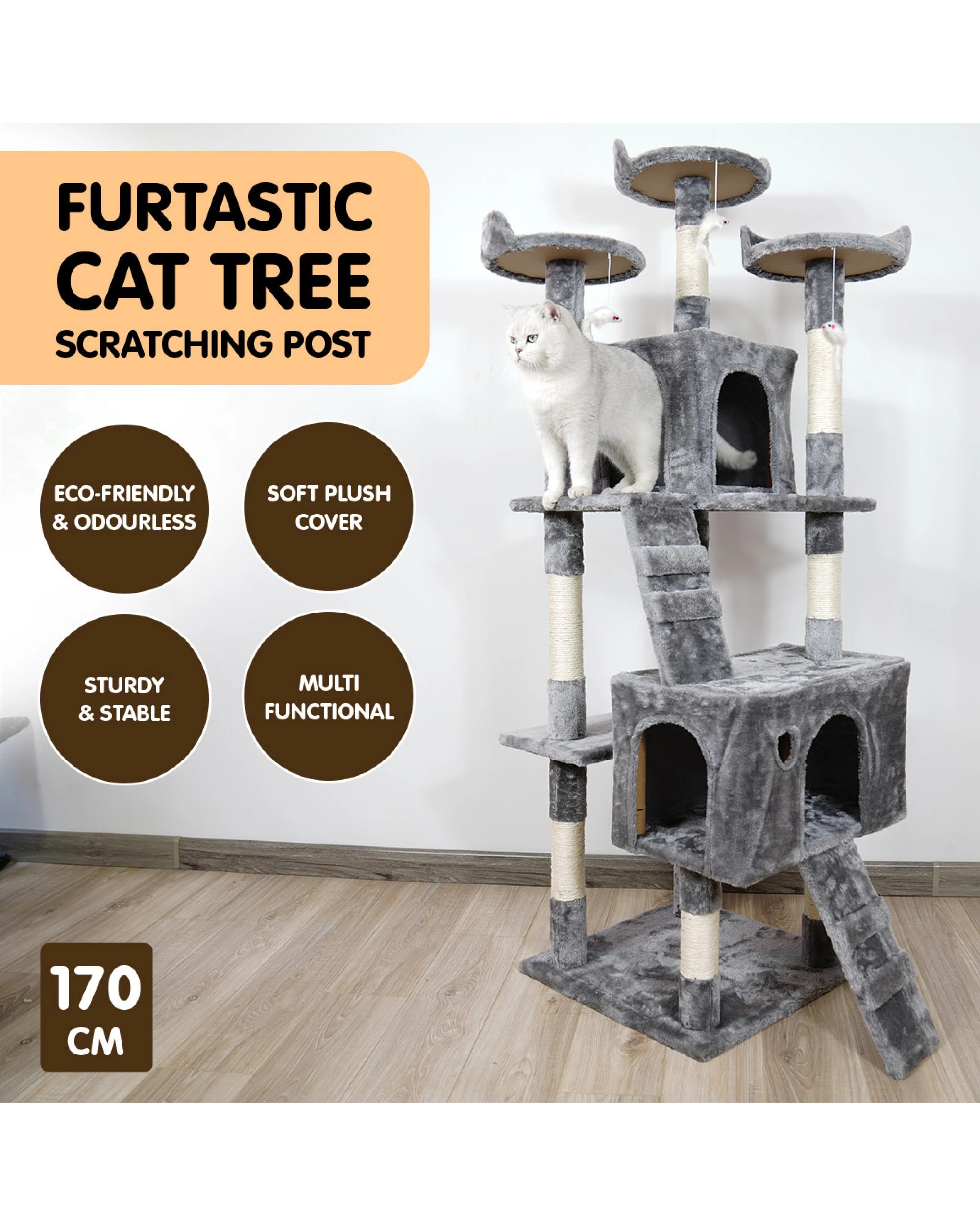 6 Furtastic 170cm Cat Tree Scratching Post - Silver Grey, 6 of 6