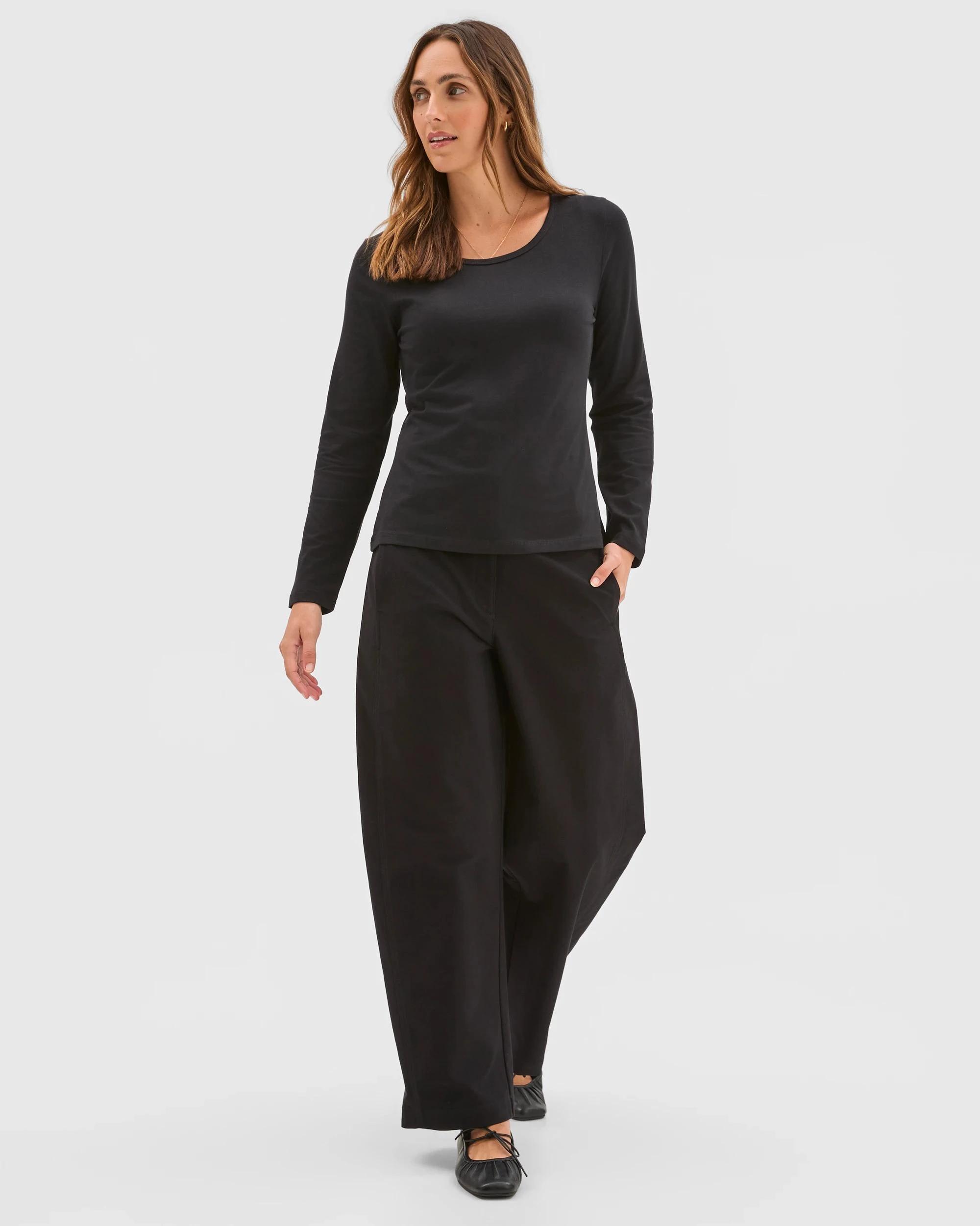 1 Target Woman Australian Cotton Long Sleeve Stretch Crew T-Shirt BLACK, 1 of 5