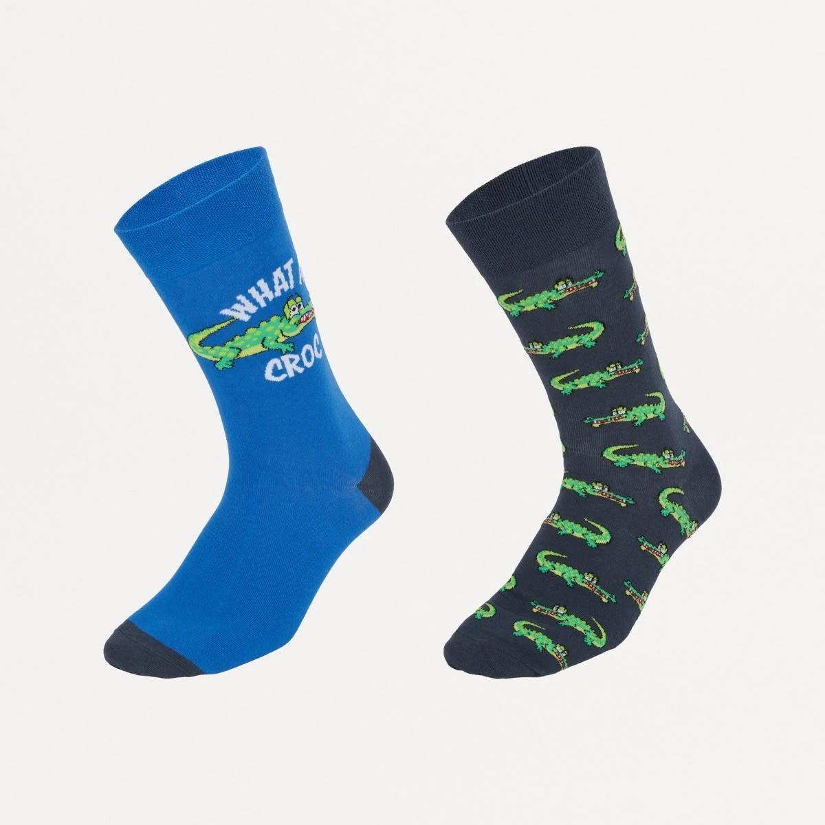1 2 Pack Novelty Pattern Socks WHAT A CROC, 1 of 3