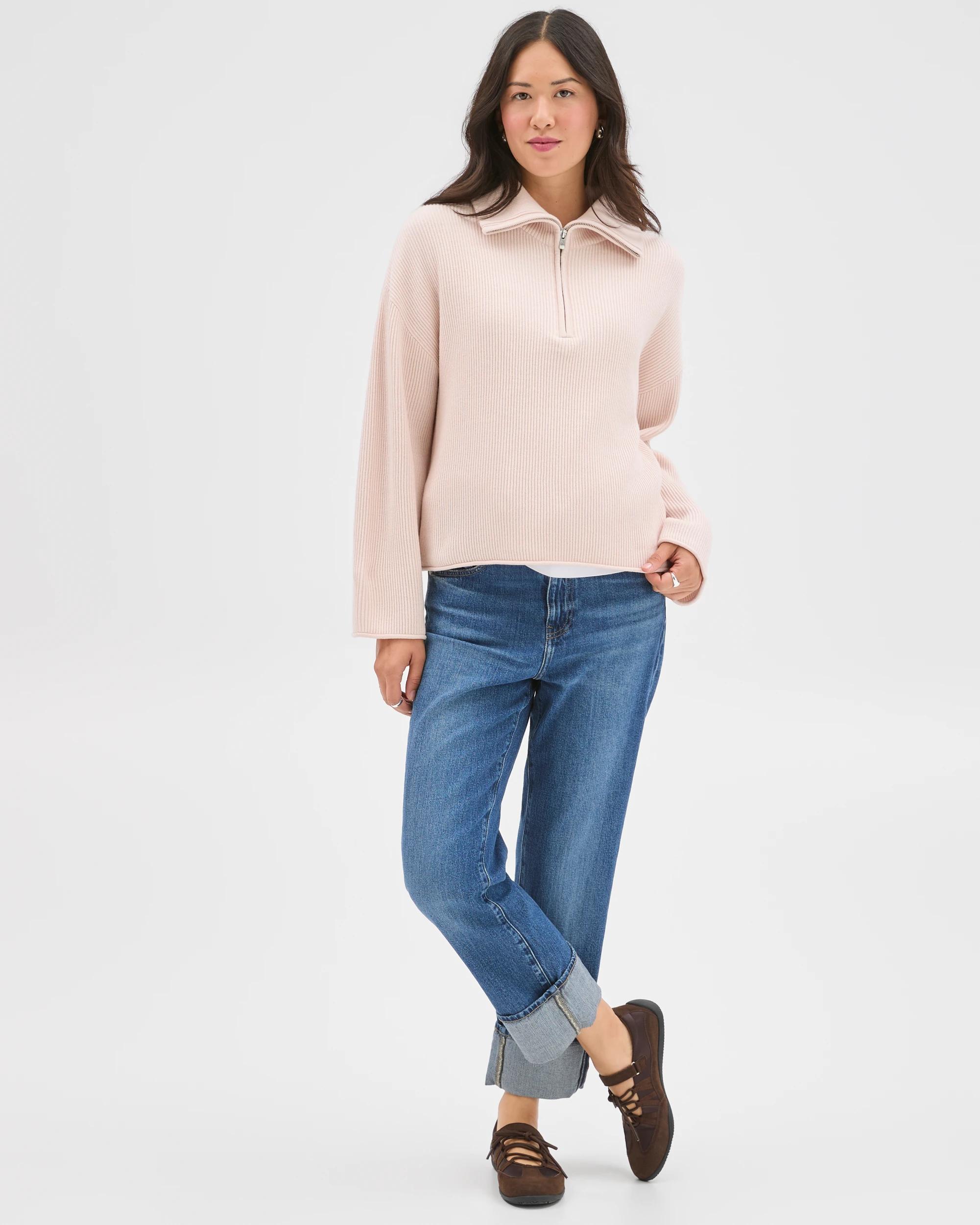 1 Target Woman Australian Cotton Blend Zip Collar Jumper MAUVE PINK, 1 of 7