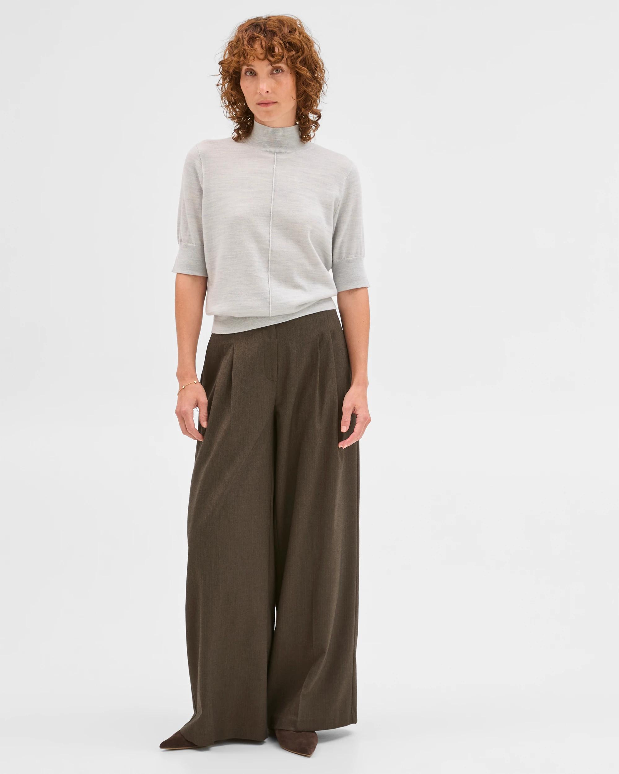 2 Preview Merino Wool Mock Neck Stitch Detail Top STEEL GREY, 2 of 6