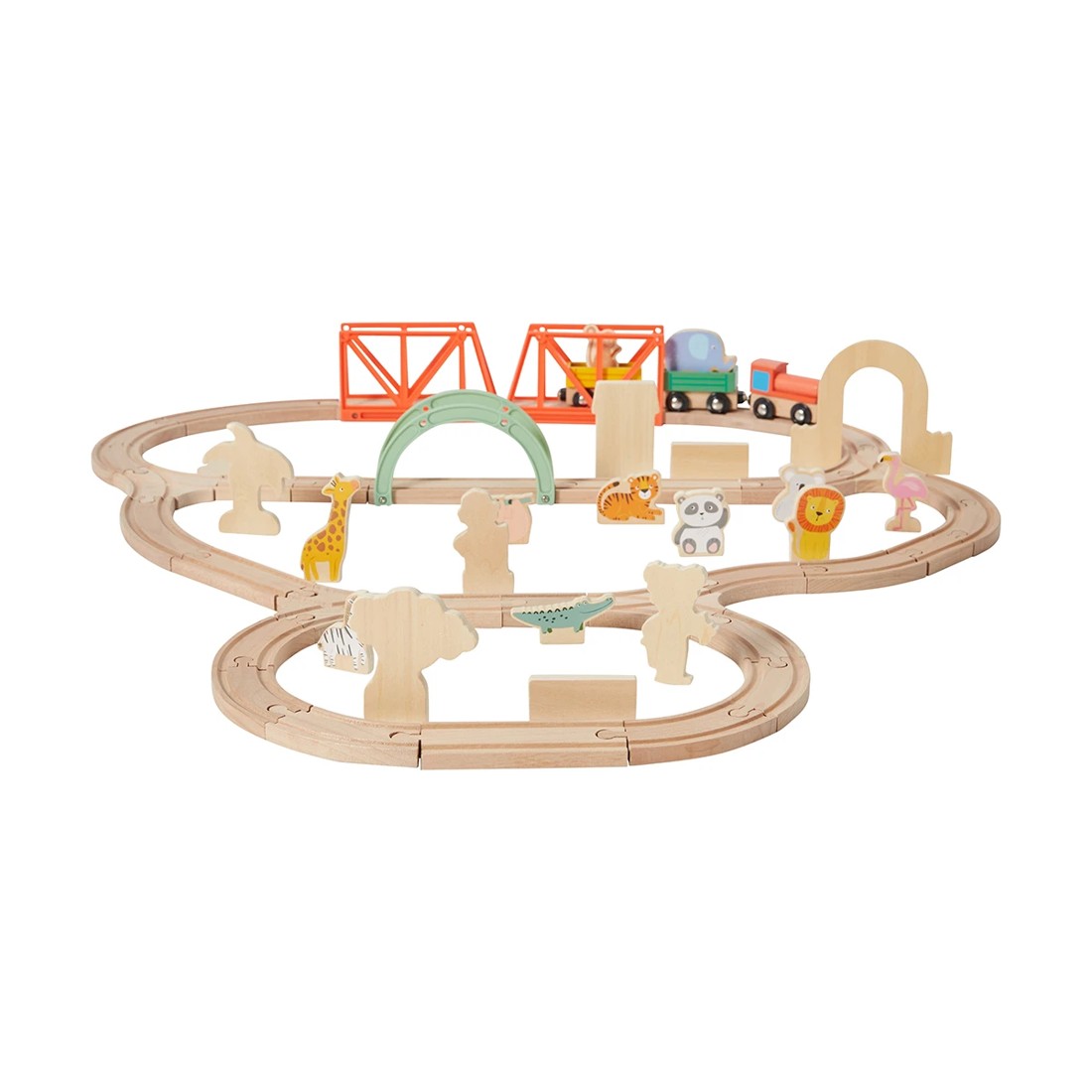 4 55 Piece Wooden Train Zoo Playset, 4 of 10