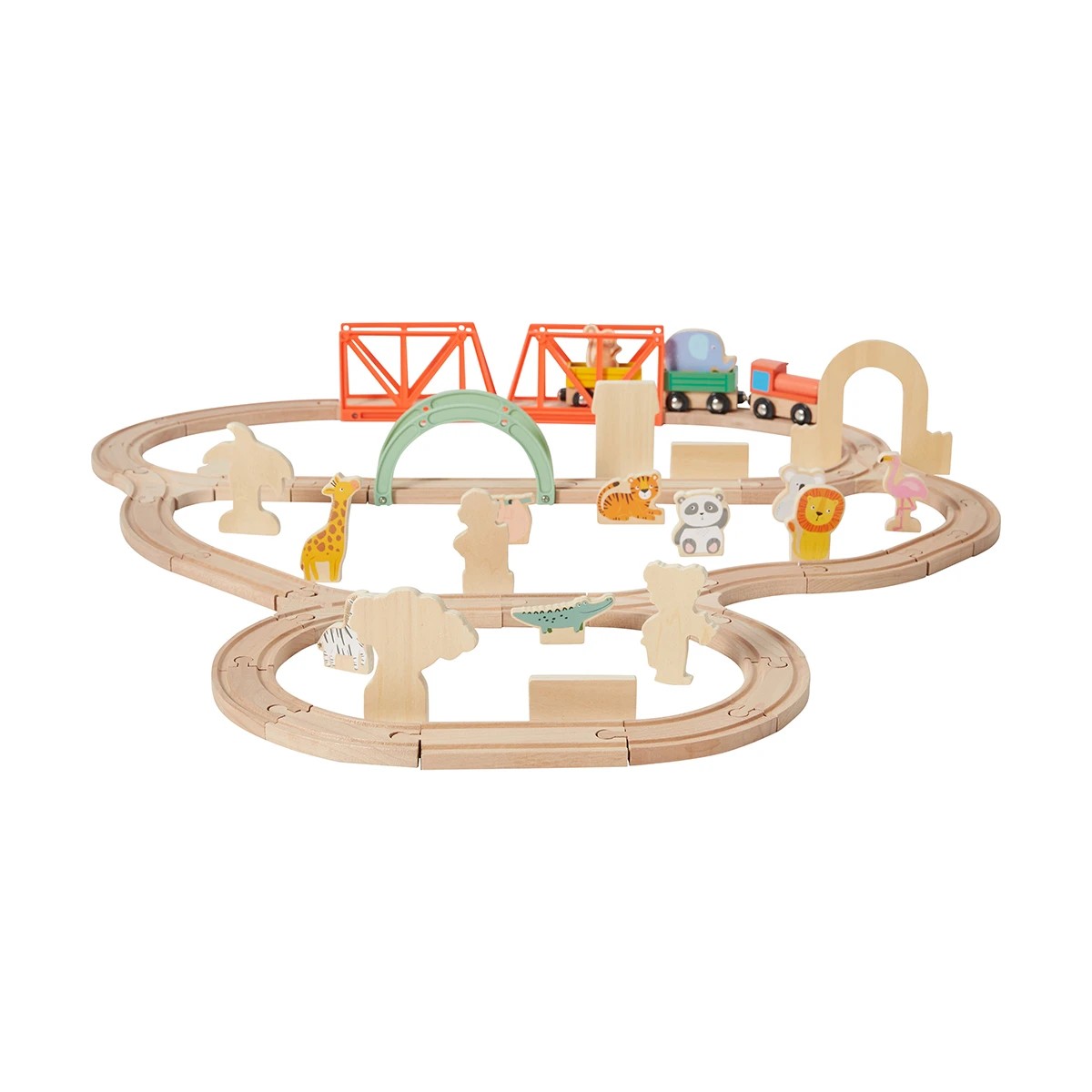4 55 Piece Wooden Train Zoo Playset, 4 of 10