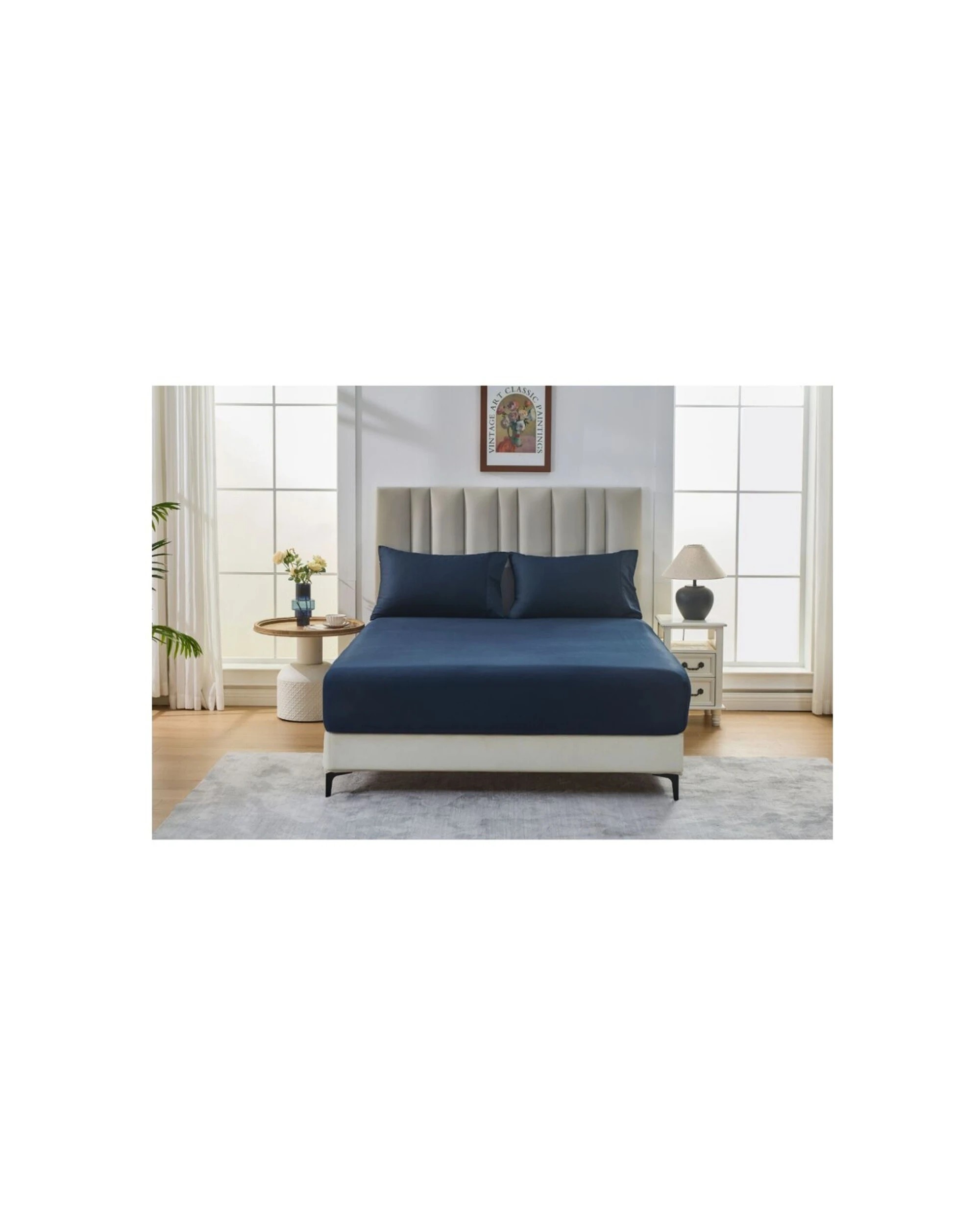 4 Grosvenor House 500TC Egyptian Cotton Fitted Bed Bedding Sheet - Double Bed - Blue, 4 of 5
