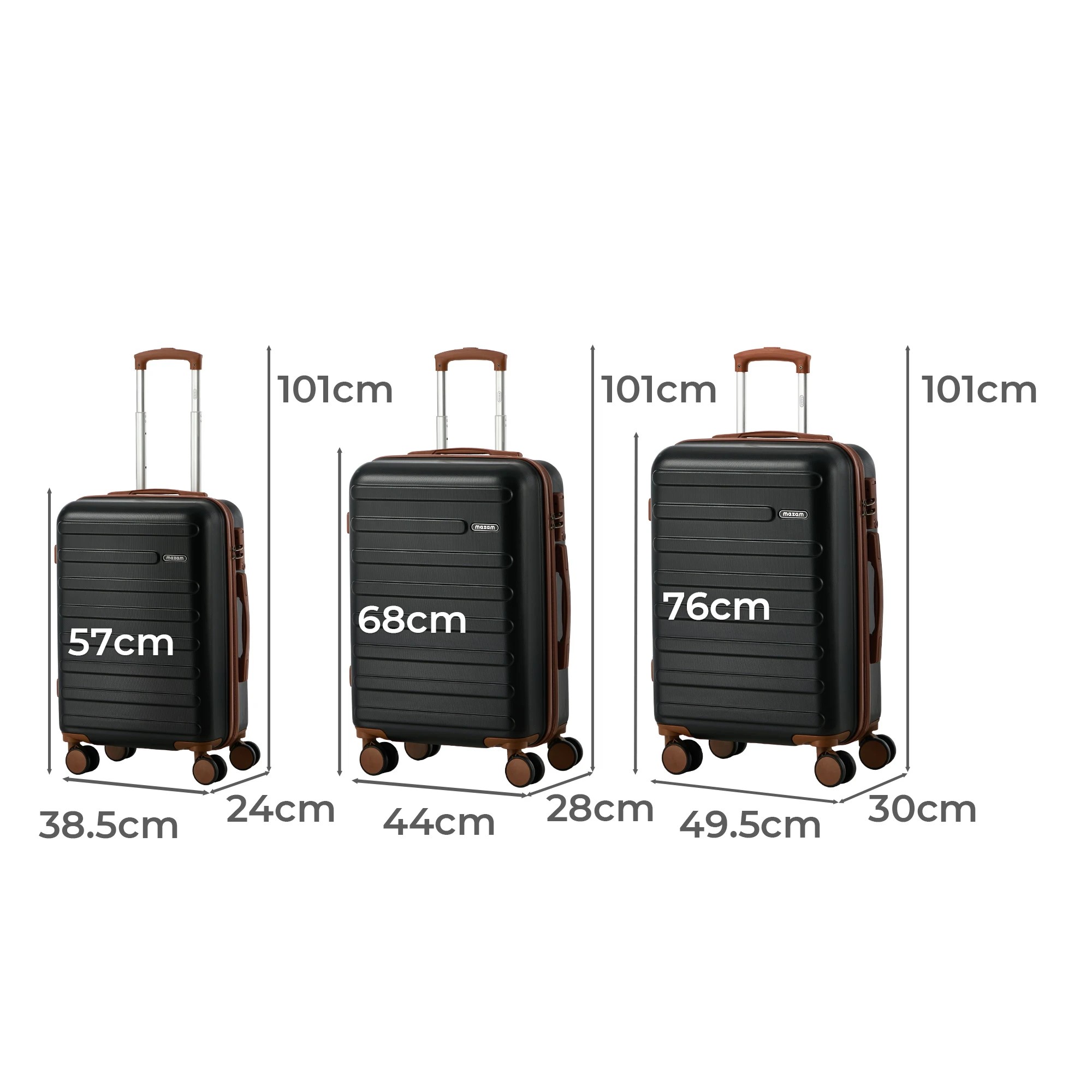 2 Mazam 3PCS Luggage Suitcase Trolley Set TSA Lock Hard Shell Case - Black, 2 of 10