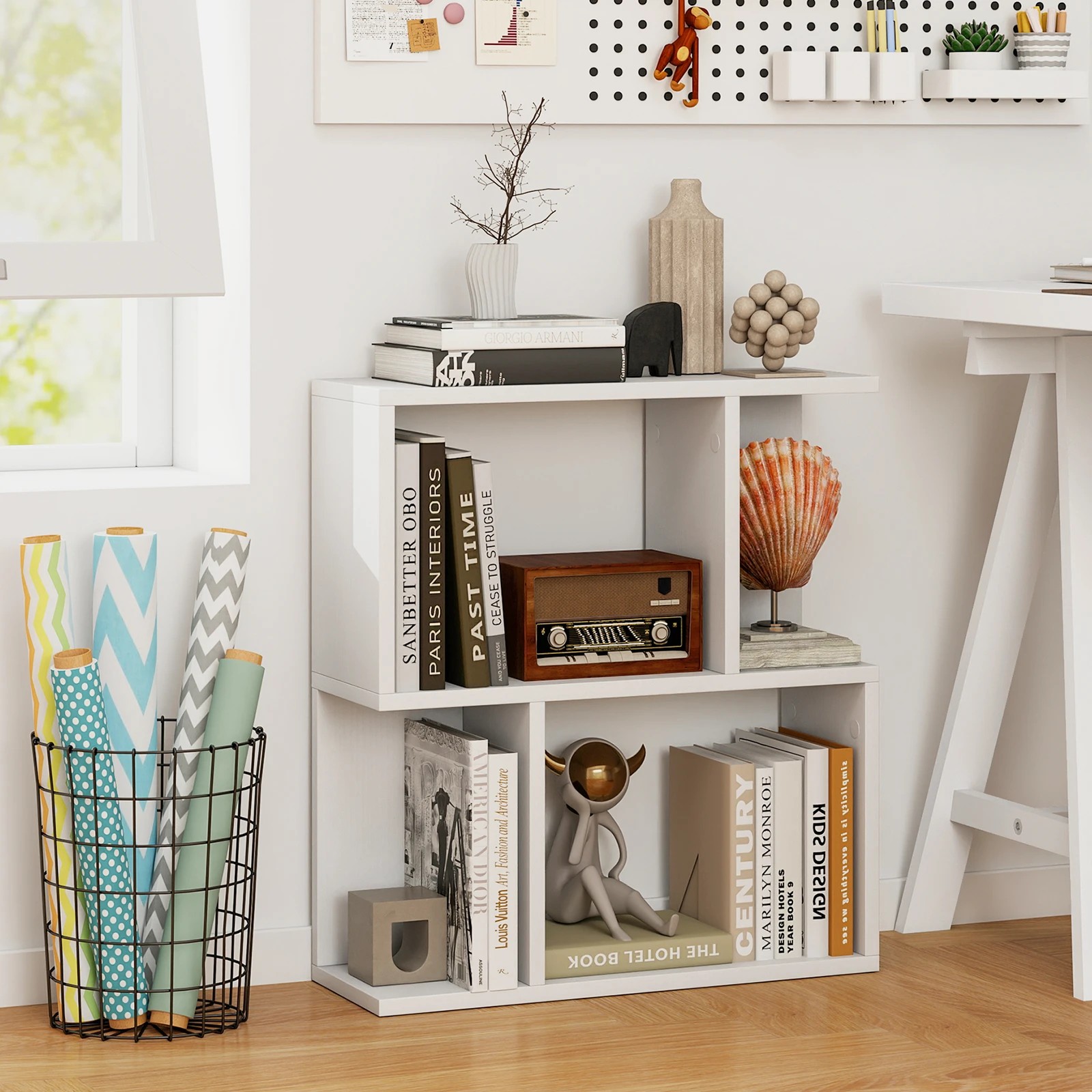 2 Costway 3-Tier Bookshelf Display Shelf for Small Space Bookcase Display Storage Rack - White, 2 of 4