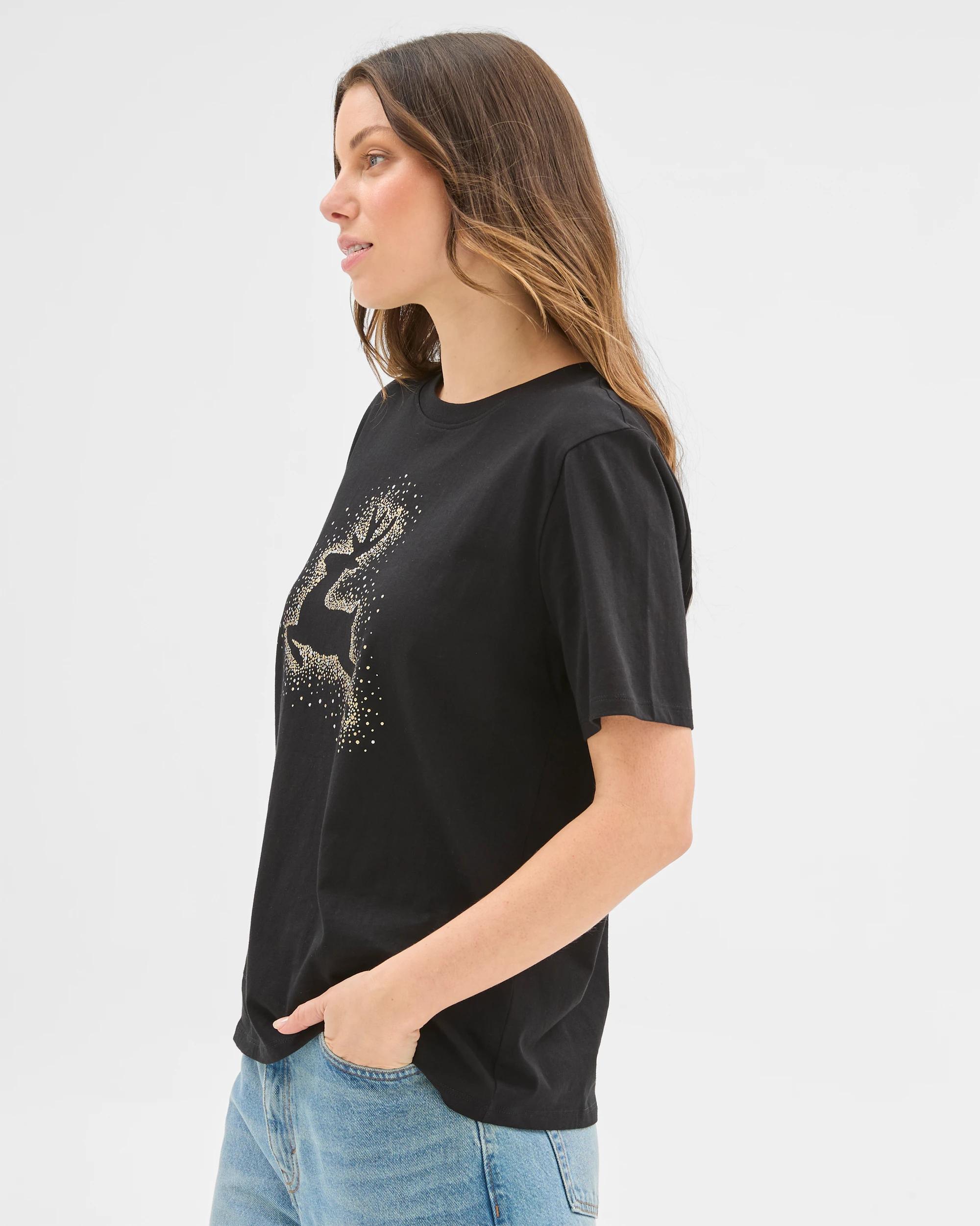 2 Target Australian Cotton Printed Christmas T-shirt BLACK REINDEER, 2 of 5