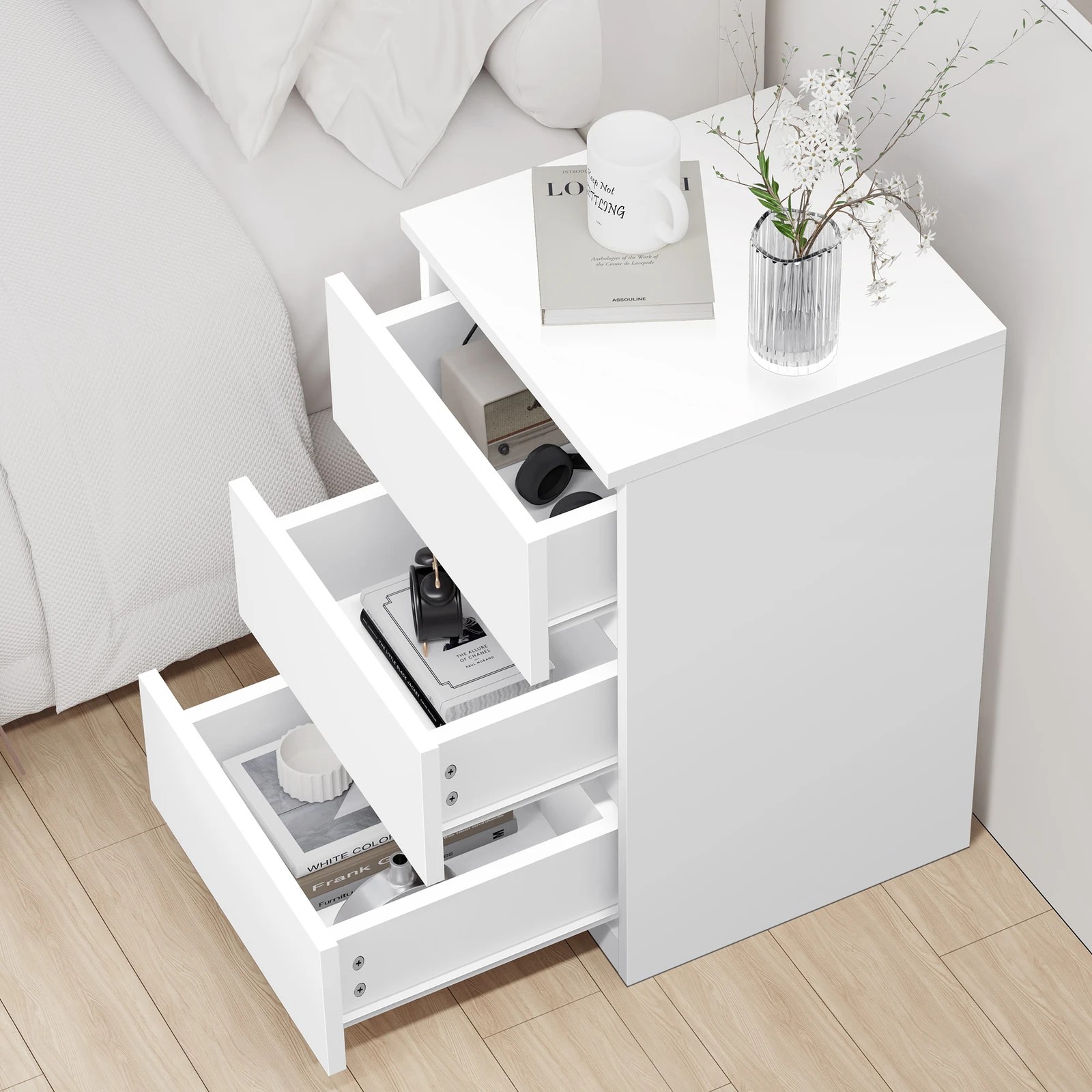 6 Alfordson 2x Bedside Table 3 Drawers - White, 6 of 10