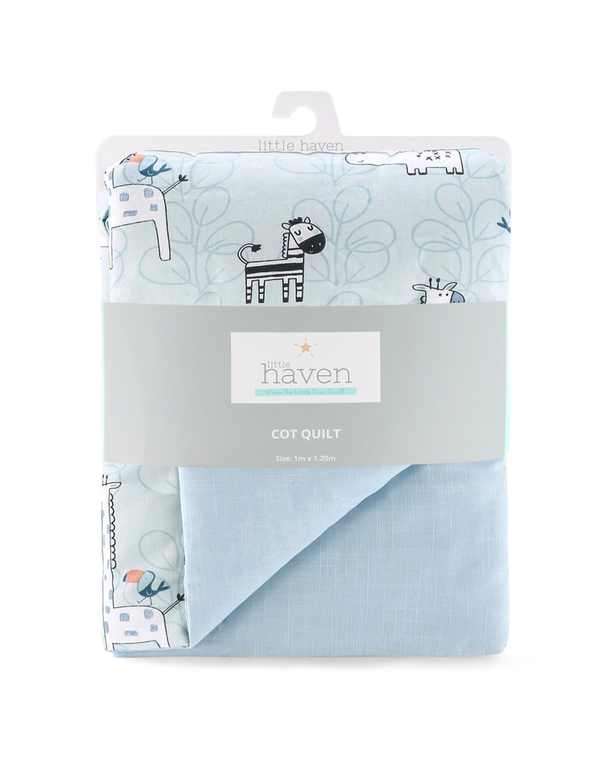 2 Little Haven Baby Cot Quilt Reversible Safari Design 2 Pack Cotton Outer - Blue, 2 of 3