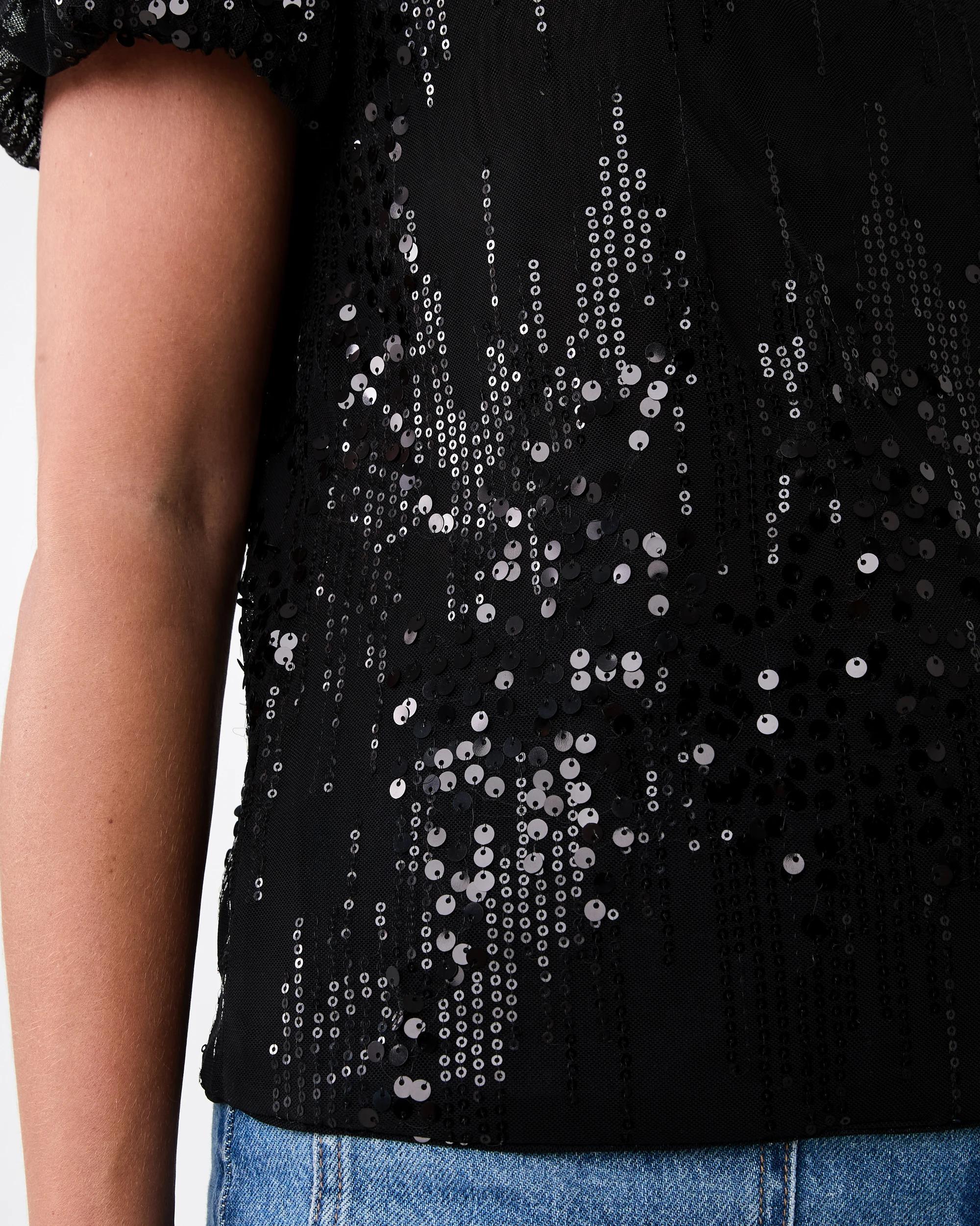 6 Short Sleeve Sequin Top Black, 6 of 6