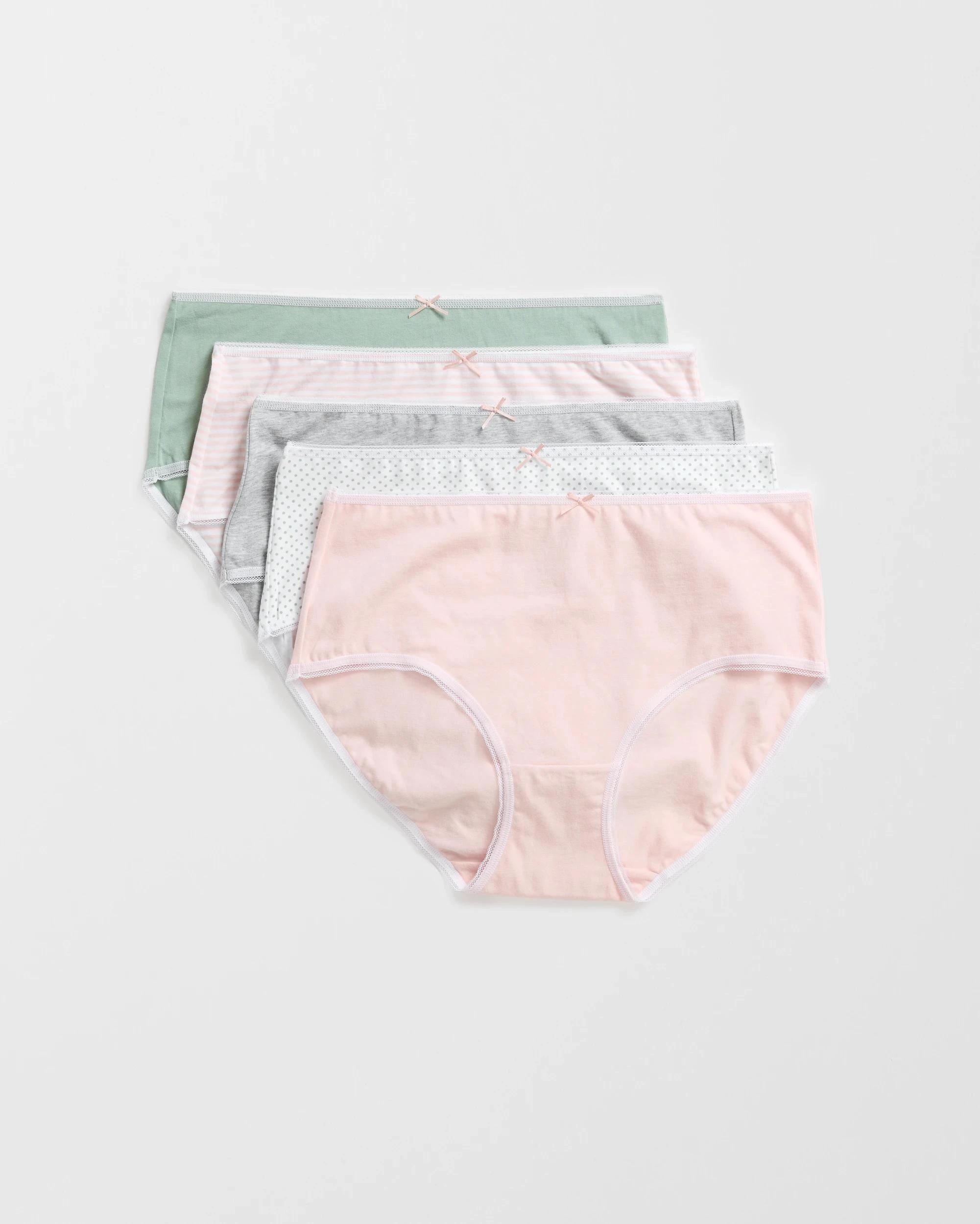 1 Target Women's Cotton/Elastane Bikini Briefs 5 Pack PINK/STRIPES/POKA DOTS/BLUE/GREY MARLE, 1 of 5