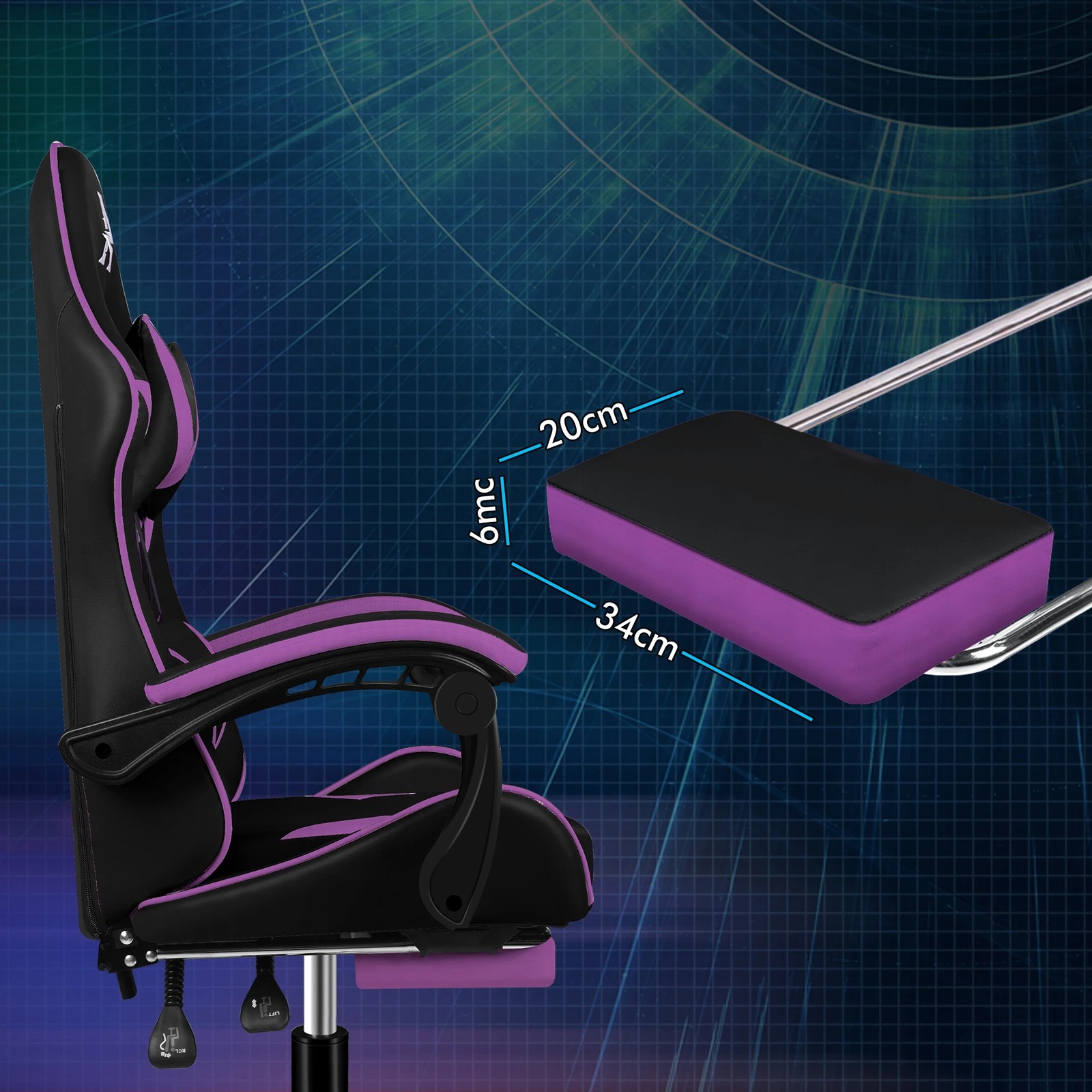 7 Alfordson Gaming Office Chair Massage Computer Footrest Leather - Purple, 7 of 10