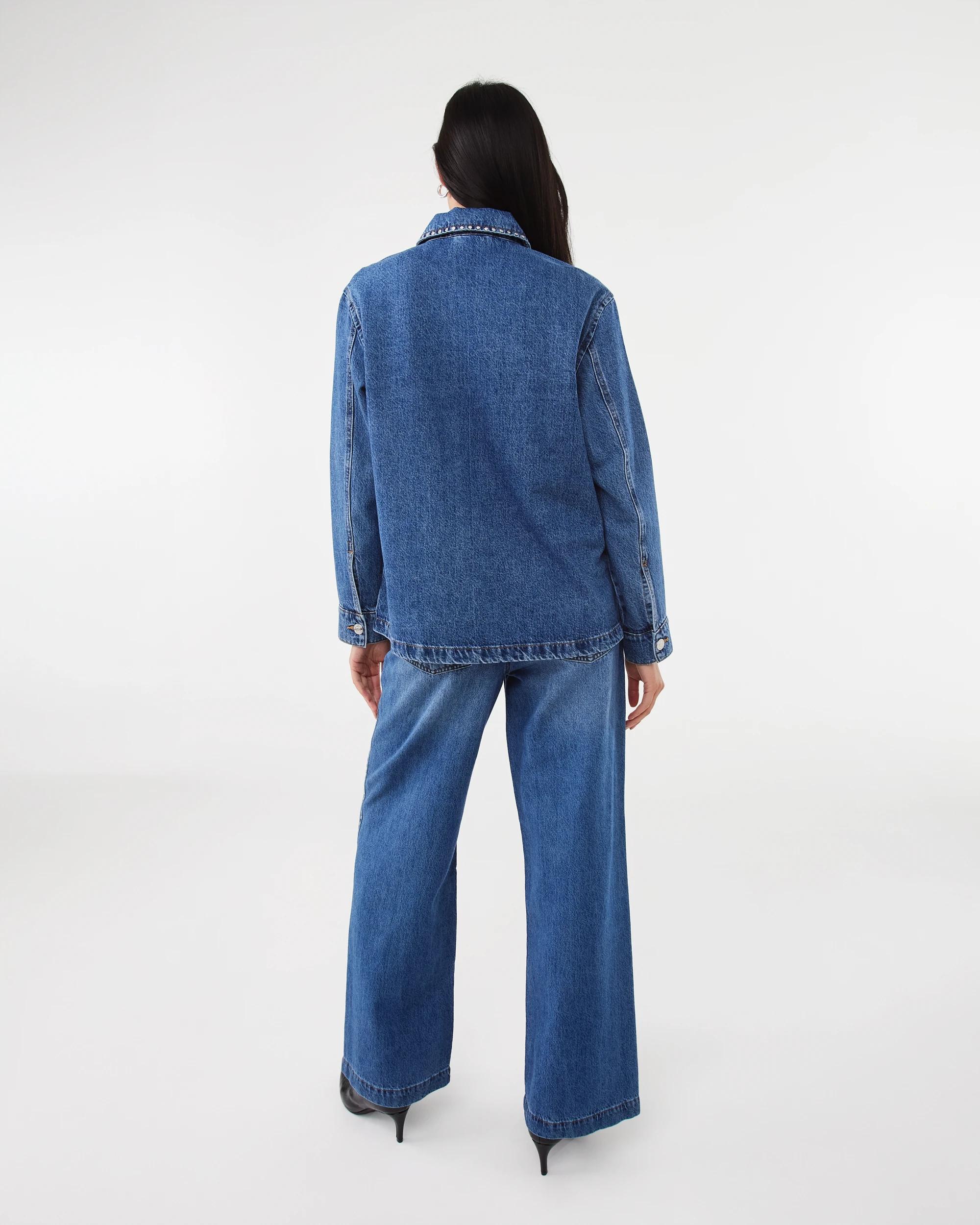 4 Long Sleeve Studded Denim Shirt Mid Wash, 4 of 9