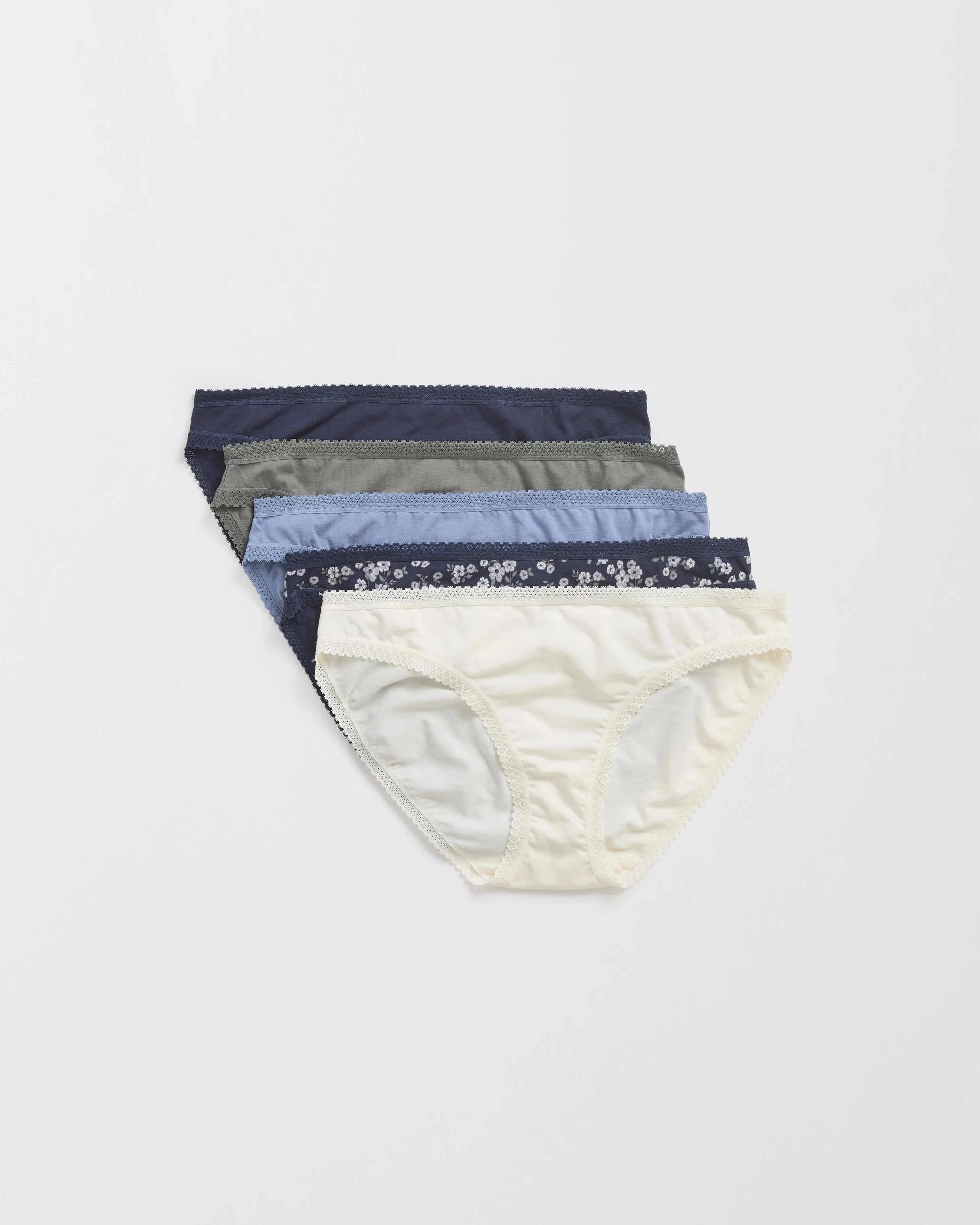 1 Target Womens Australian Cotton Blend Bikini Briefs 5 Pack CREAM/NAVT DITSY/BLUE/KHAKI/NAVY, 1 of 4