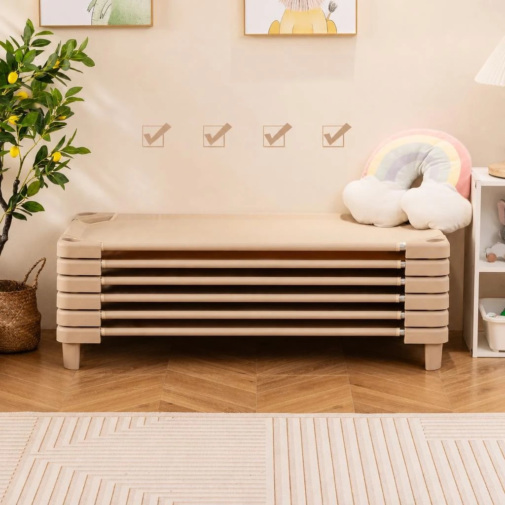 5 Costway 1.3m 6PCS Stackable Daycare Cot Space-saving Portable Sleeping Bed Mat - Brown, 5 of 7
