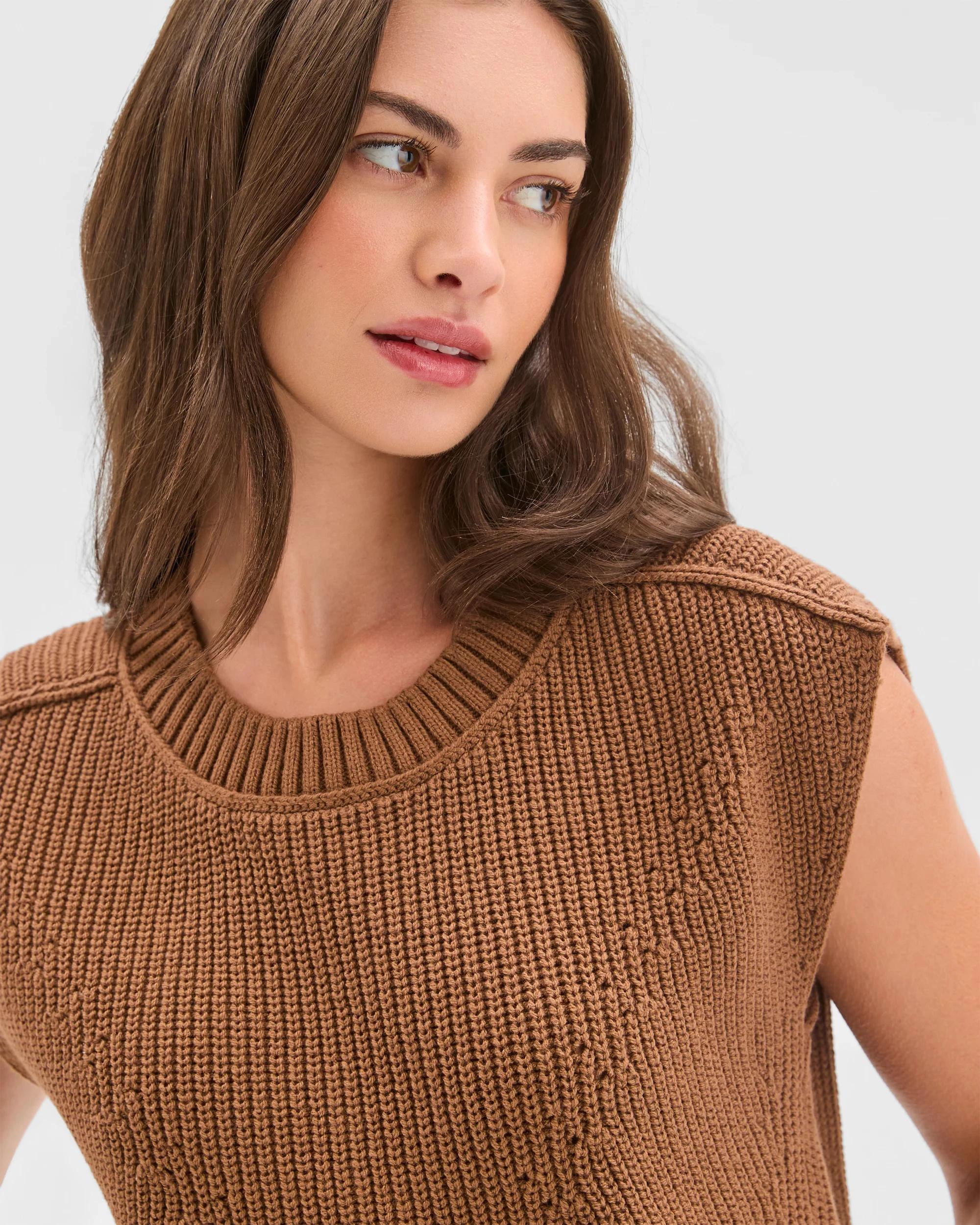 4 Target Petites Petites Australian Cotton Blend Sleeveless Split Hem Vest PARTRIDGE, 4 of 6