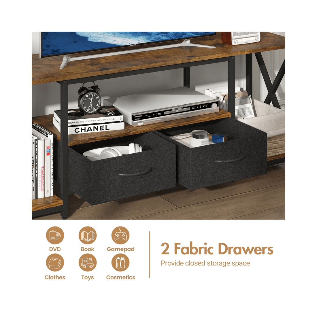 6 Advwin Tv Cabinet 140cm Entertainment Unit Stand W/ Shelf & Drawers Media Console Walnut, 6 of 8