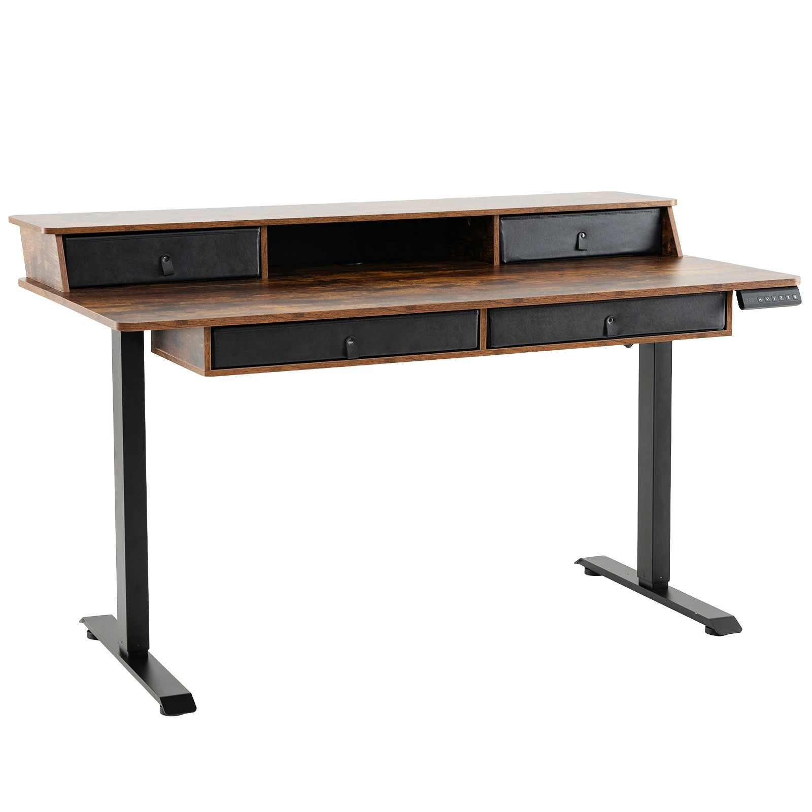1 Costway 140cm Electric Standing Desk Height Adjustable Stand Up Desk Home Office - Brown, 1 of 6