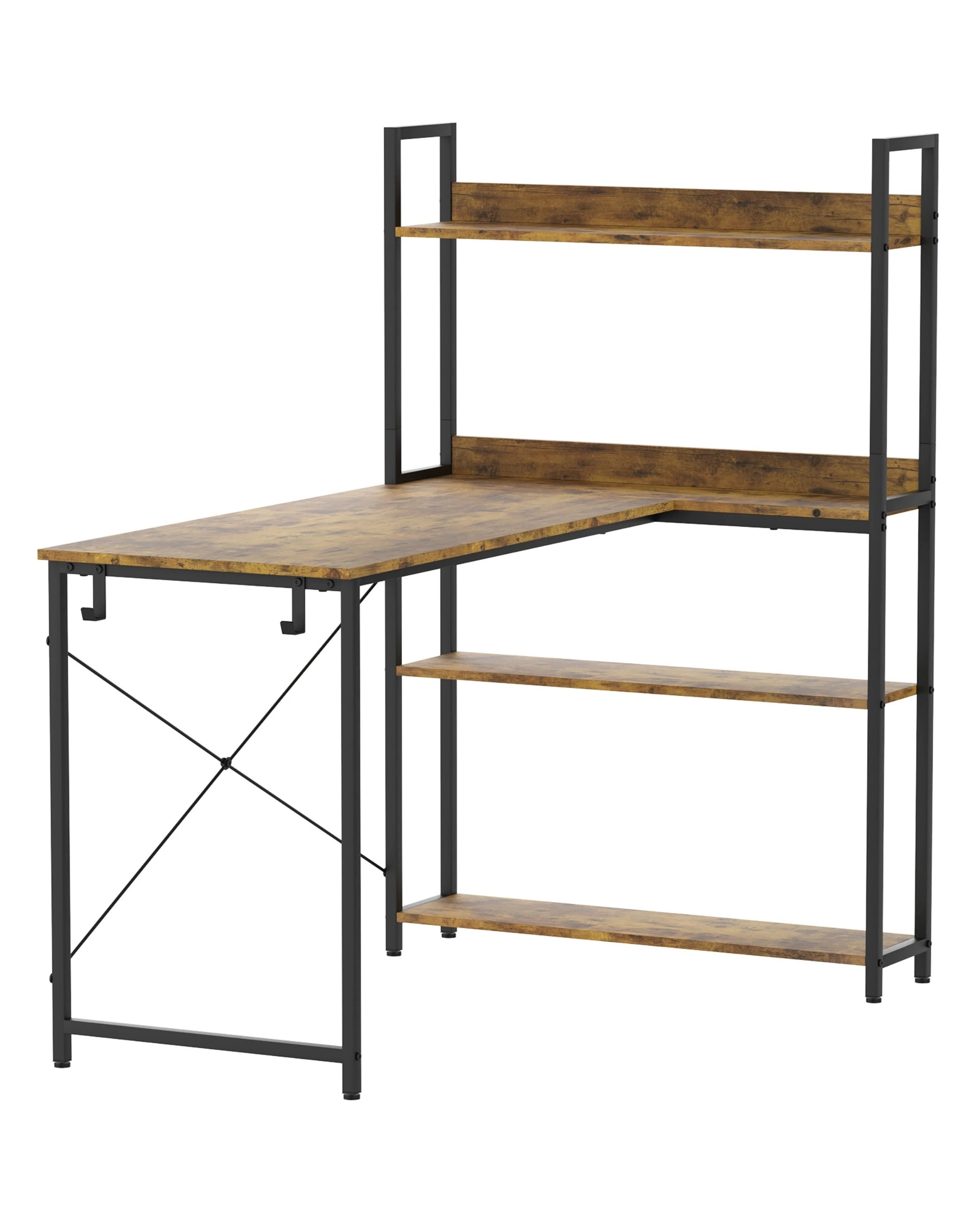 5 Ufurniture Computer Desk with Bookshelf, 110cm L Shaped Corner Desk with Storage - Brown, 5 of 9
