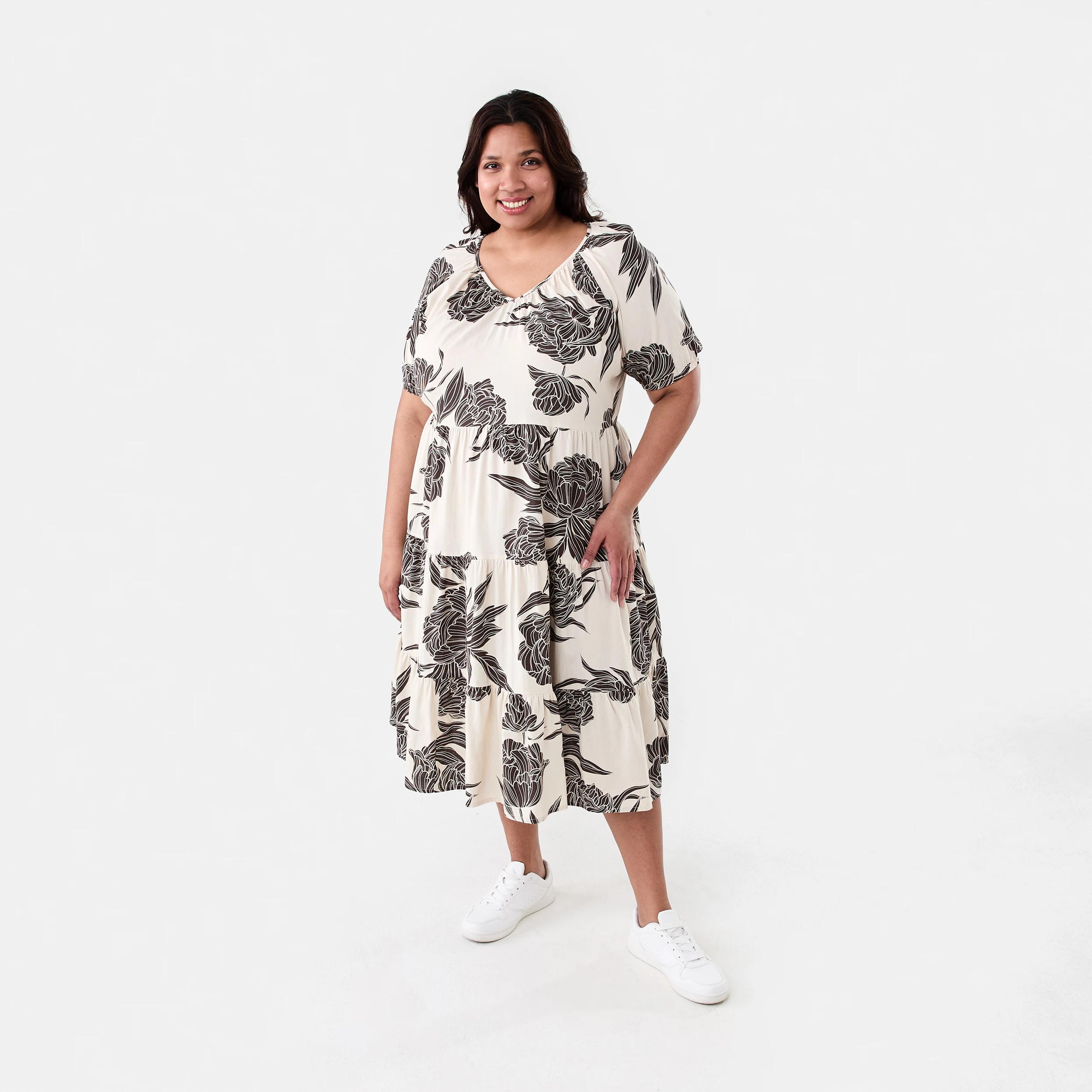 1 Curve Short Sleeve Midi Dress Choc Flrl, 1 of 7