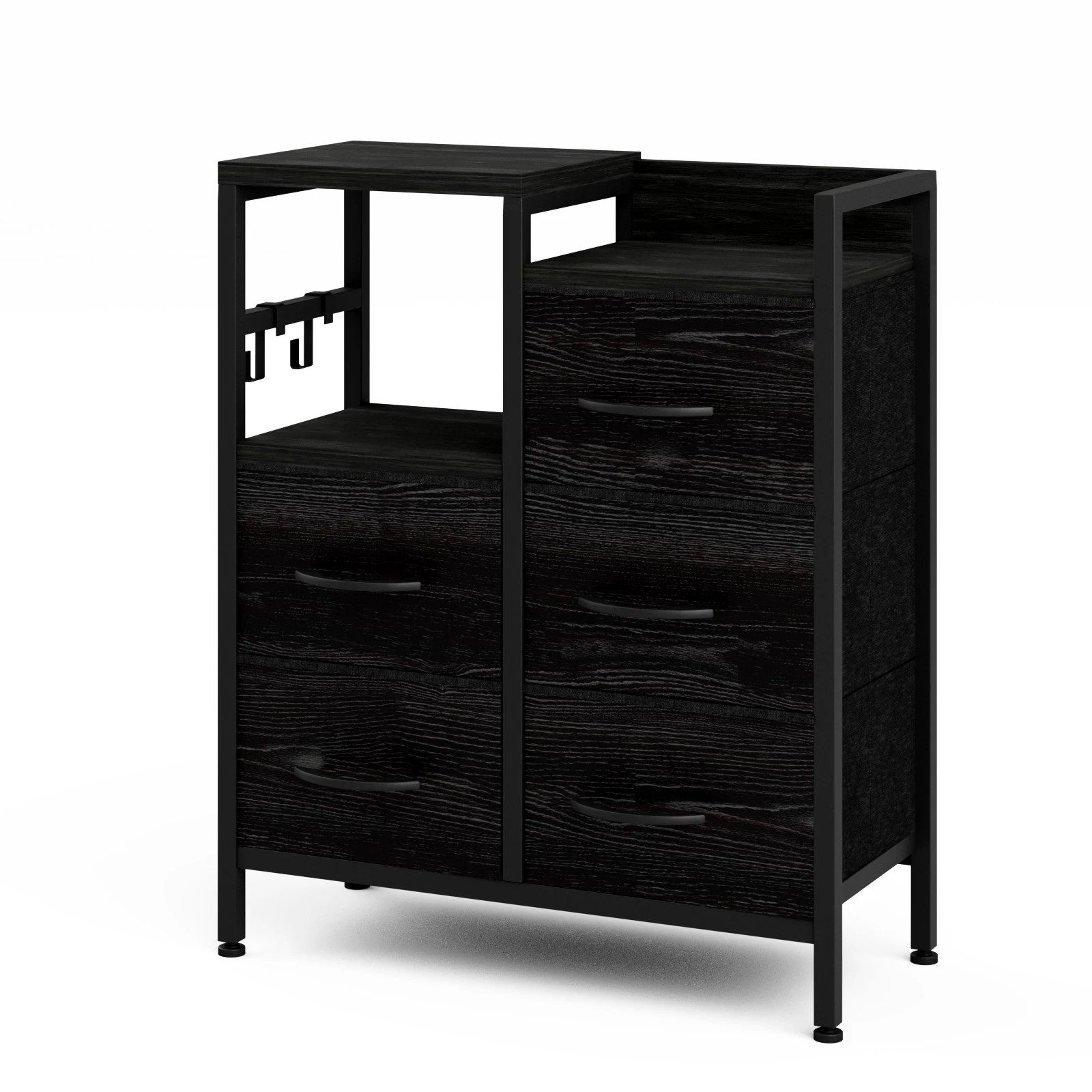1 Advwin Chest of 5 Drawers Storage Cabinet with Open Shelf - Black, 1 of 10