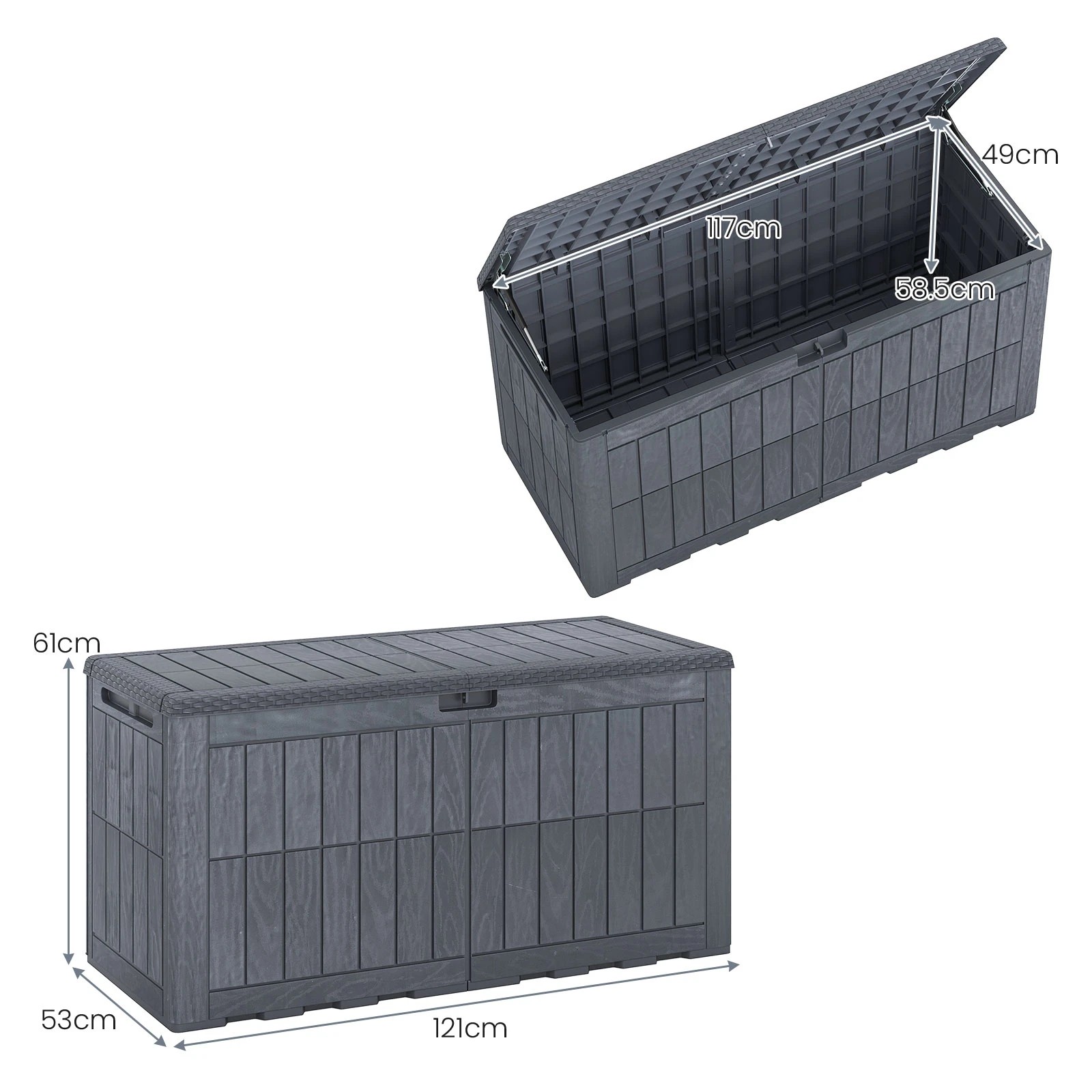 2 Costway 380L Outdoor Deck Box Patio Bench All-Weather Storage Bin w/Handles - Grey, 2 of 6