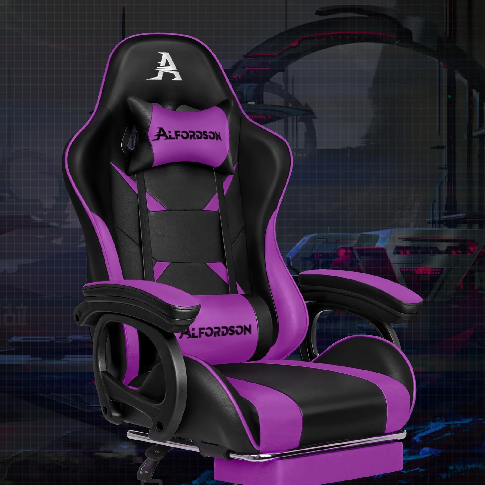 5 Alfordson Gaming Office Chair Racing Massage Computer Seat Footrest Leather - Purple, 5 of 9