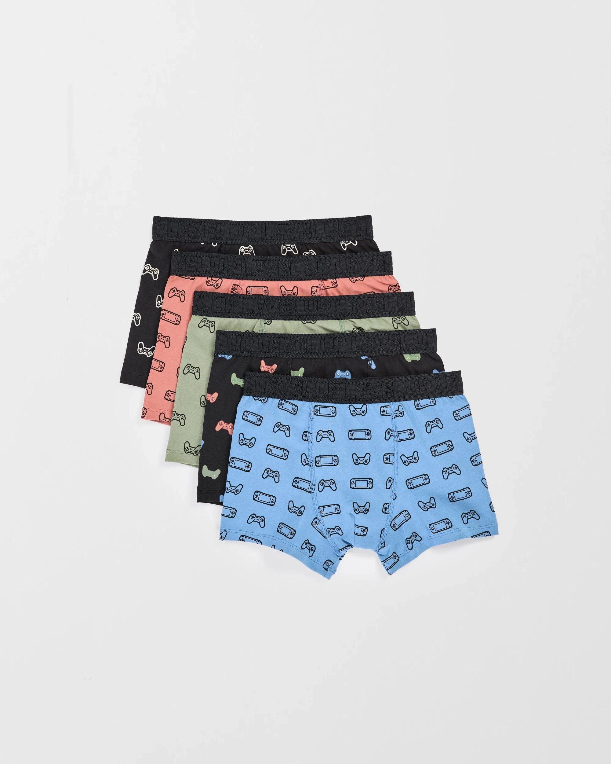 1 Maxx Australian Cotton Blend 5 Pack Older Boys Trunks GAMING, 1 of 2