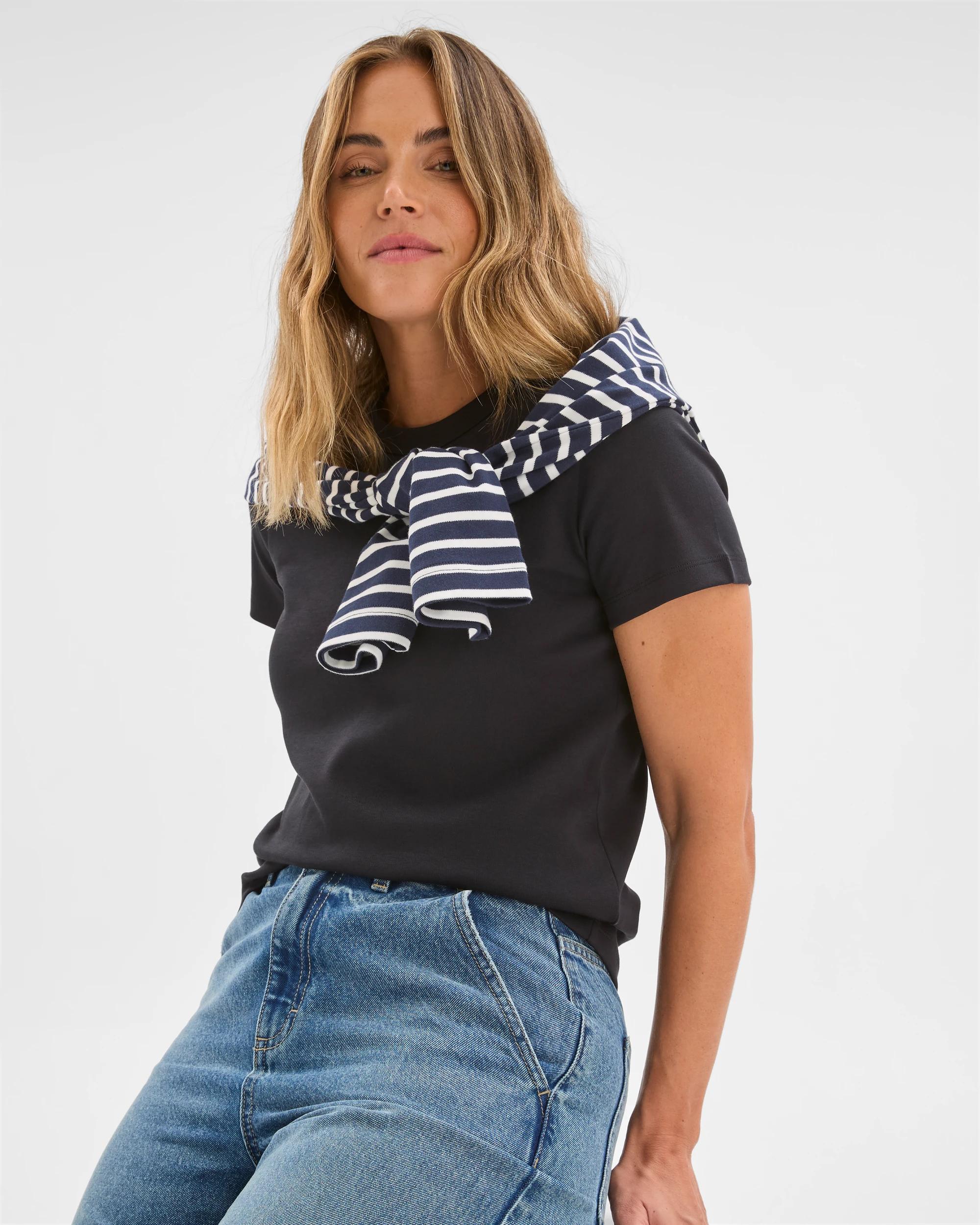 3 Target Woman Australian Cotton Interlock Neat T-Shirt BLACK, 3 of 7