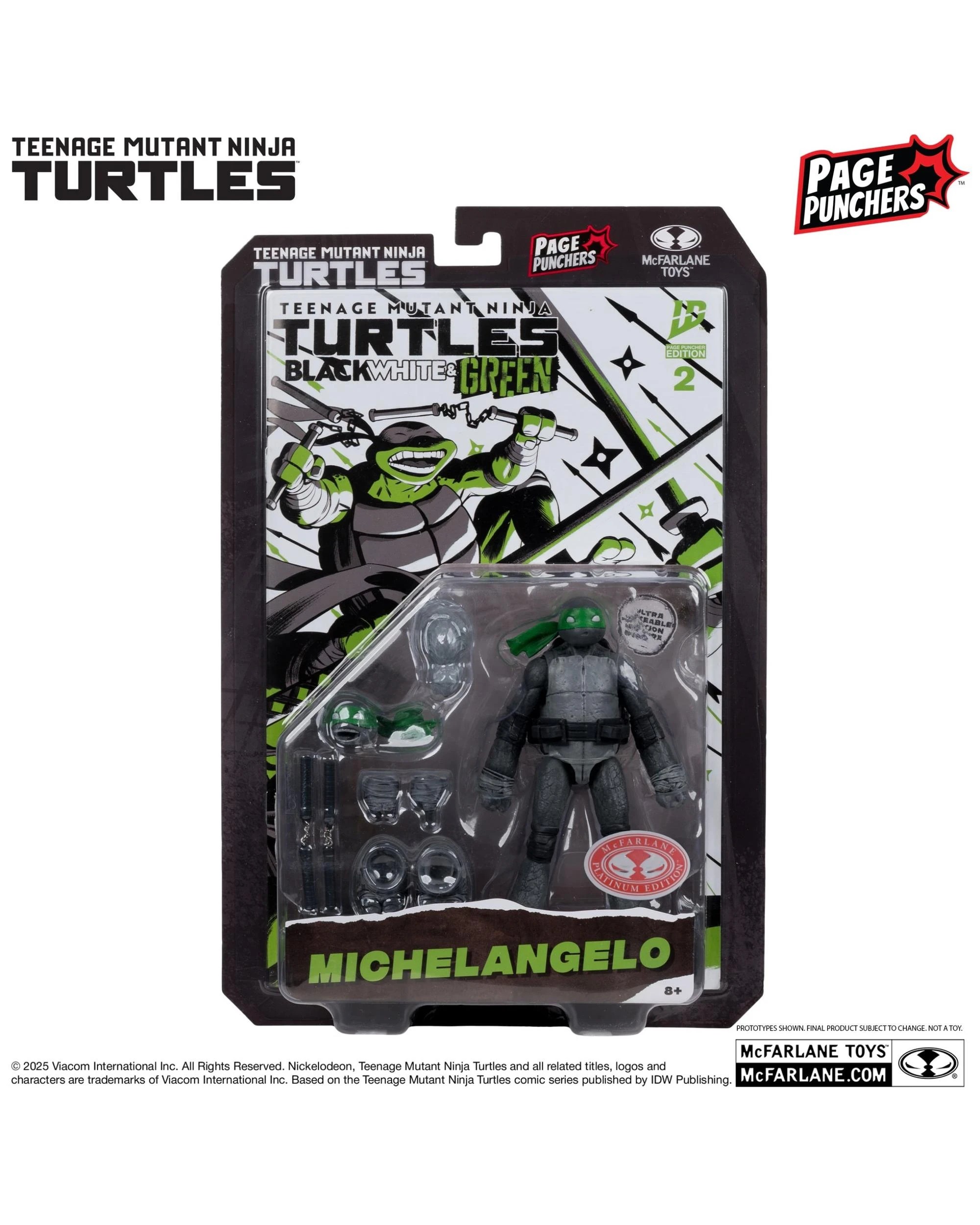 7 Teenage Mutant Ninja Turtles Michelangelo B/W & Green Platinum Edition 5" Figure & Comic, 7 of 8
