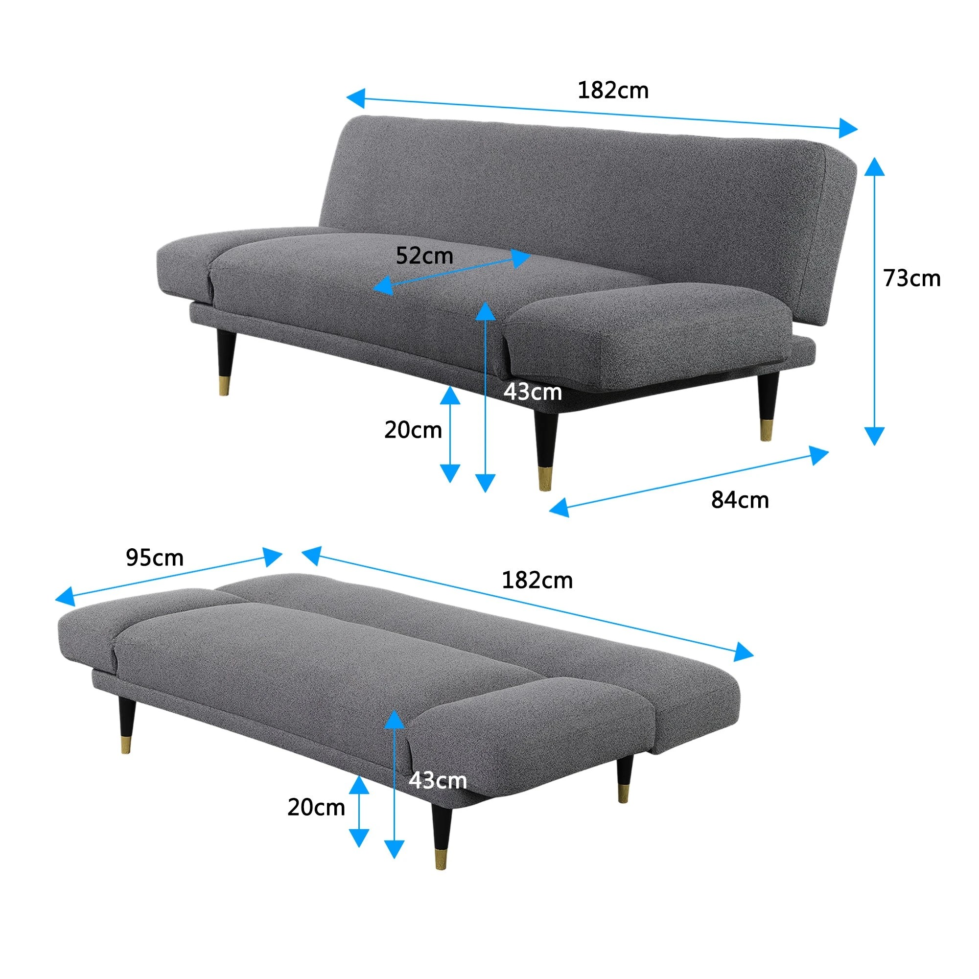 5 Foret Sofa Bed Futon Recliner Fabric Lounge Couch Convertible Grey 3-seater, 5 of 6