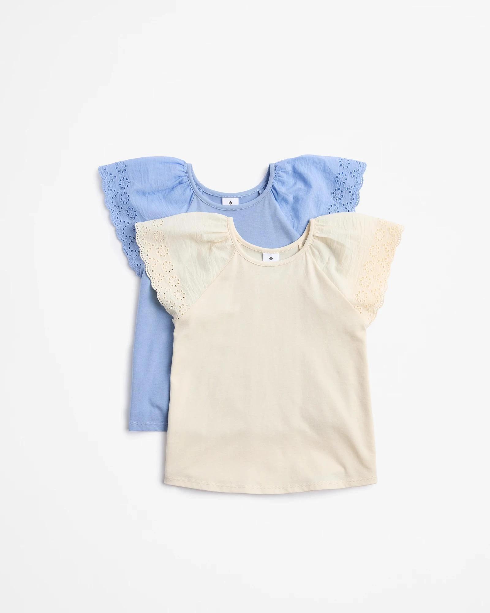 1 Target Australian Cotton Broderie T-shirt 2 Pack BLUE + CREAM, 1 of 4