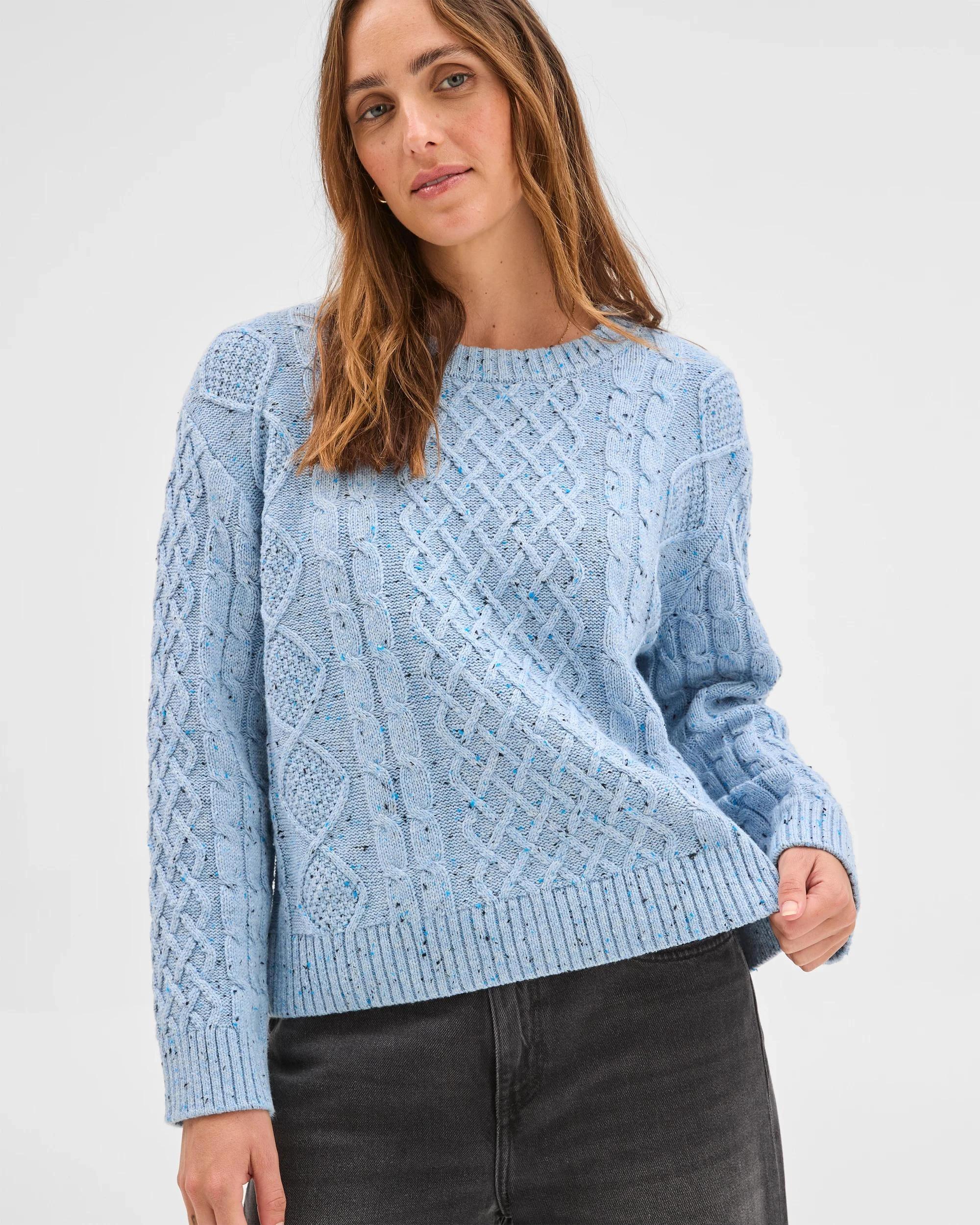 1 Target Woman Australian Cotton Blend Cable Knit Sweater CORNFLOWER, 1 of 5