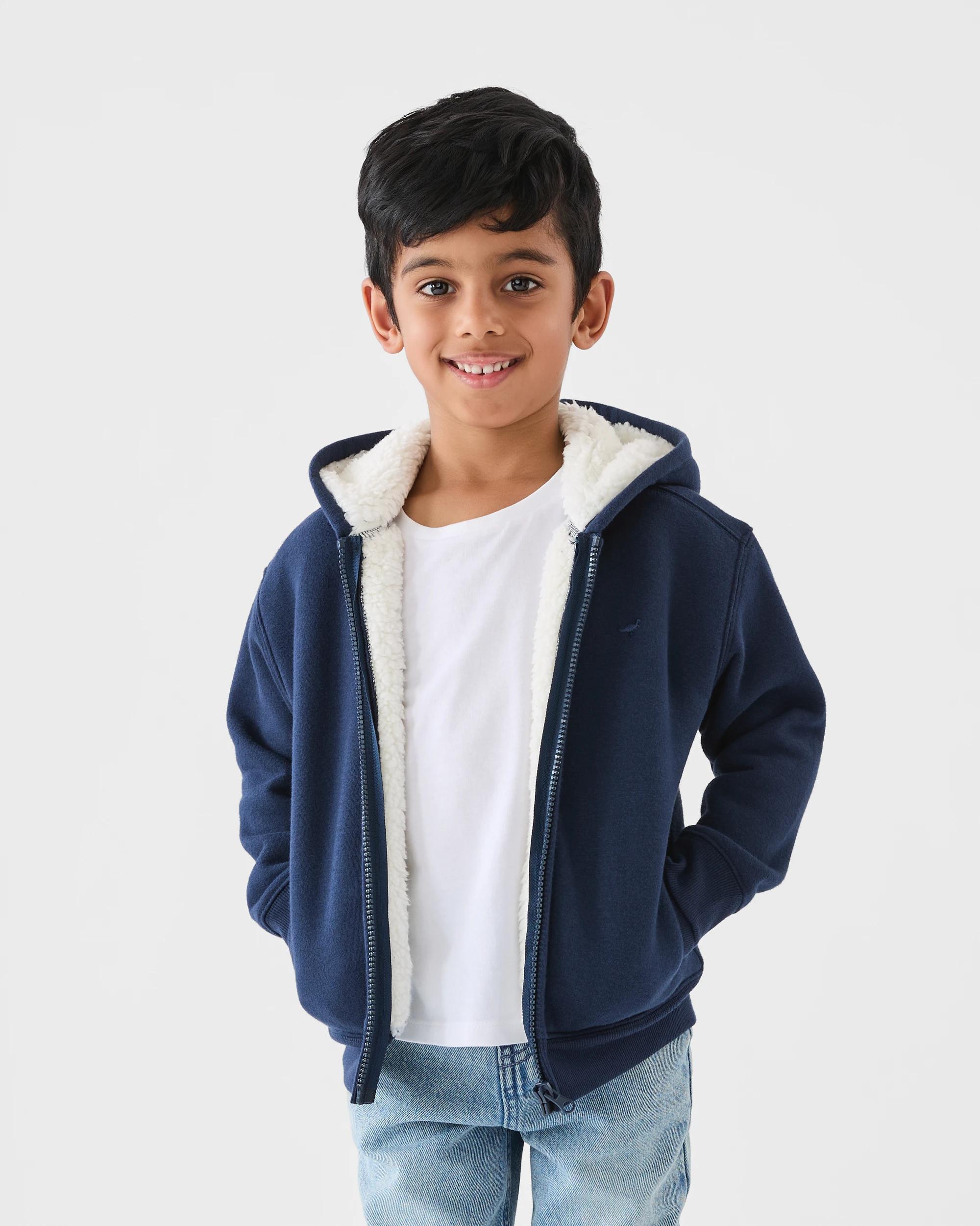 1 Sherpa Lined Hoodie Dress Navy, 1 of 9